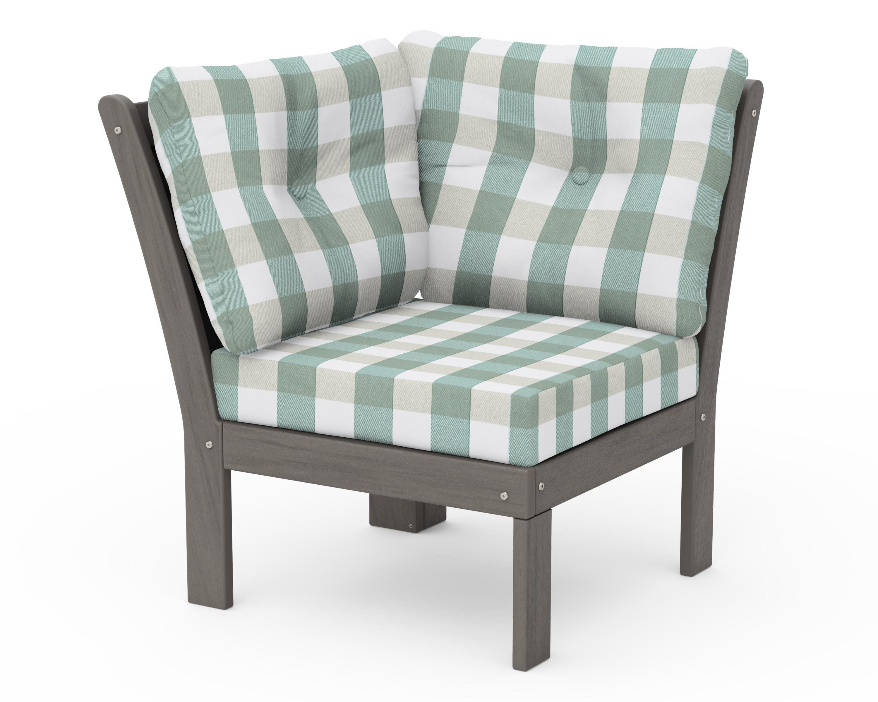 Vineyard Modular Corner Chair in Driftwood / Buffalo Plaid Glacier Spa