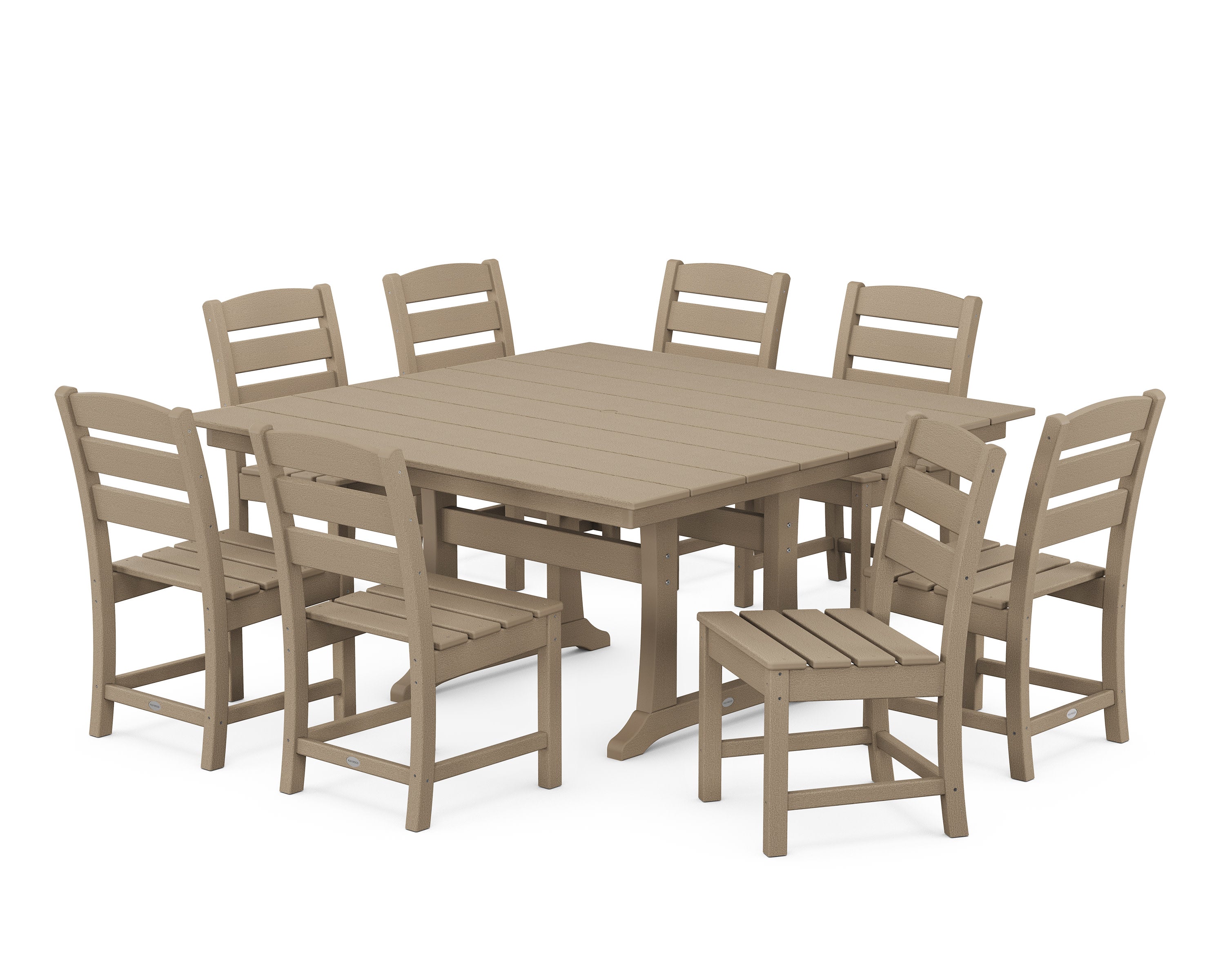 Lakeside 9-Piece Farmhouse Trestle Dining Set in Vintage Sahara