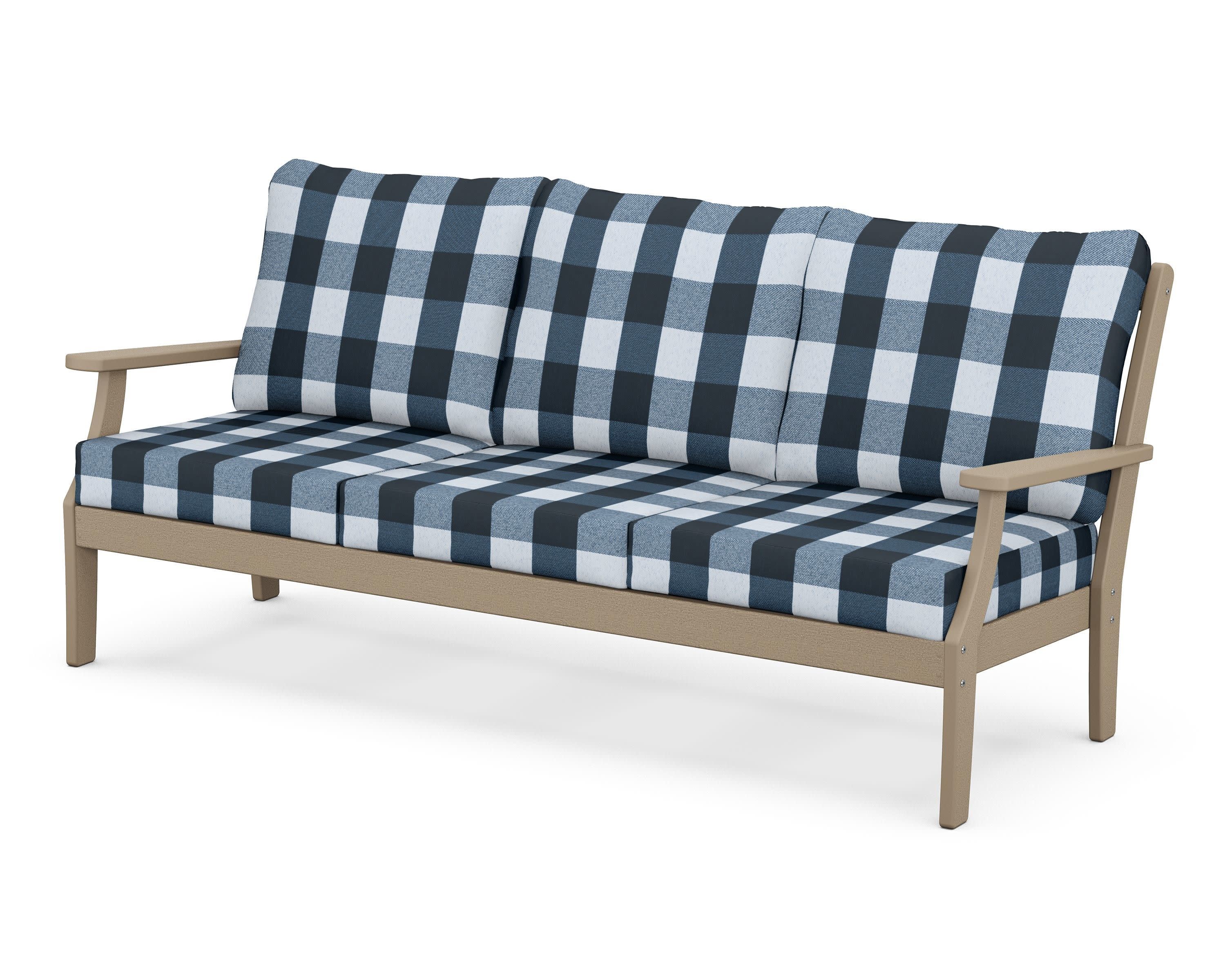 Braxton Deep Seating Sofa in Vintage Sahara / Buffalo Plaid Marine Indigo