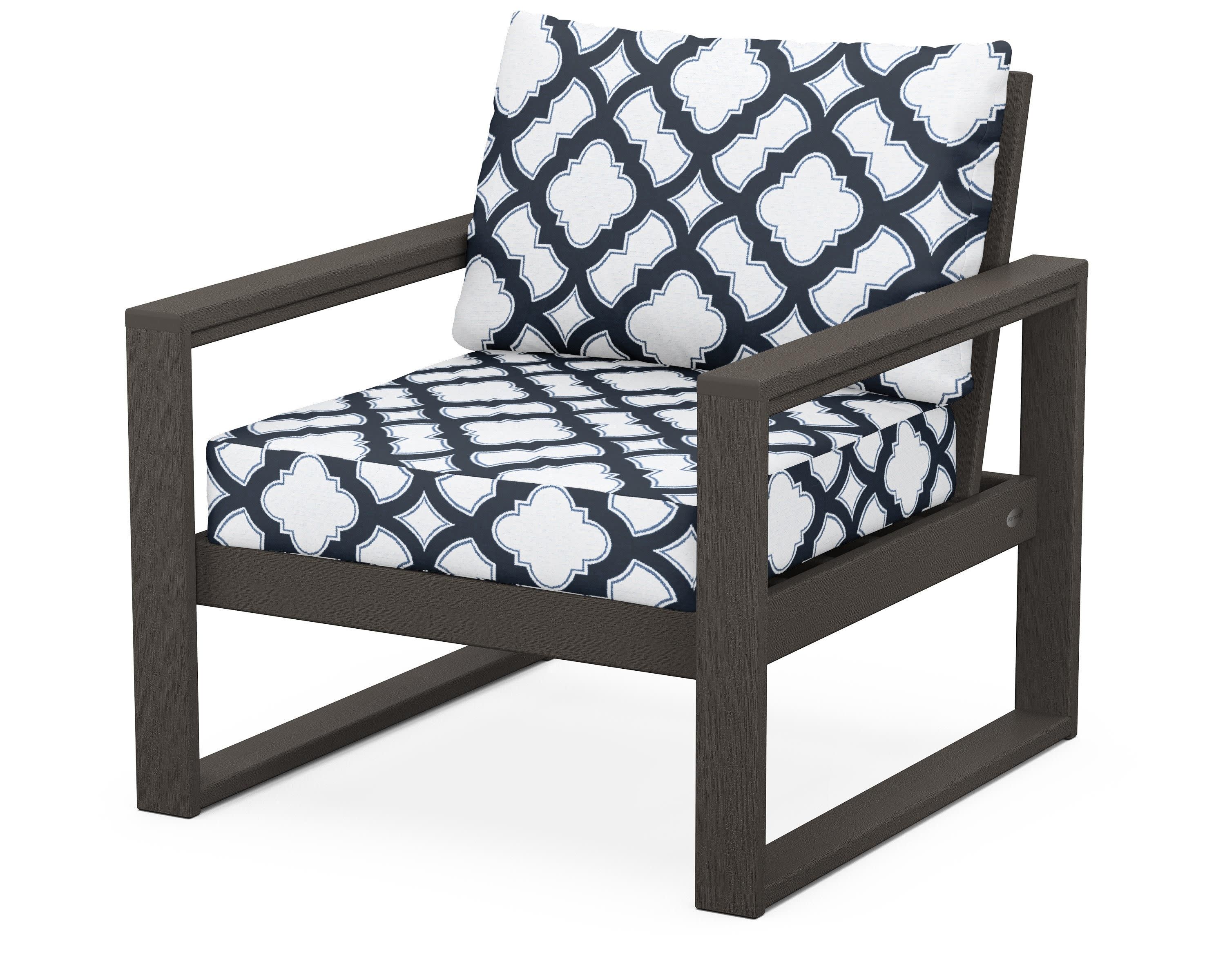 EDGE Club Chair in Vintage Coffee / Trellis Marine Indigo