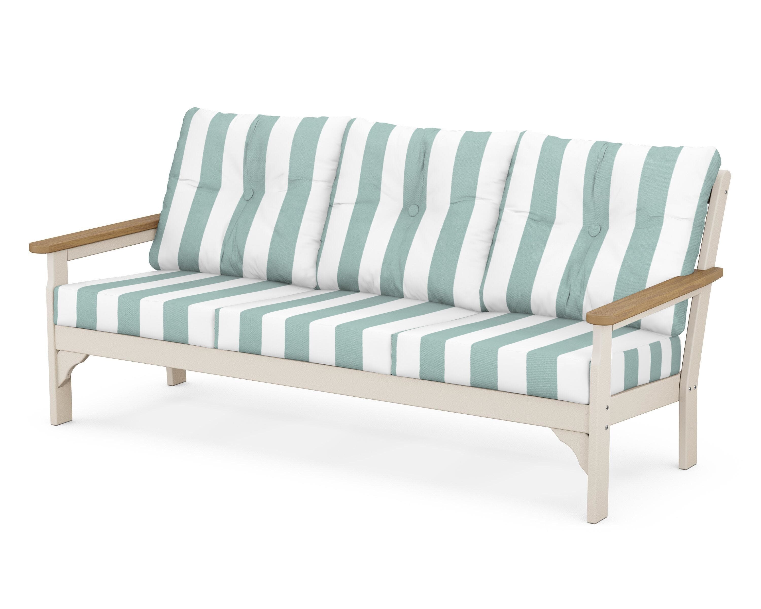 Vineyard Deep Seating Sofa in Sand / Natural / Cabana Stripe Glacier Spa