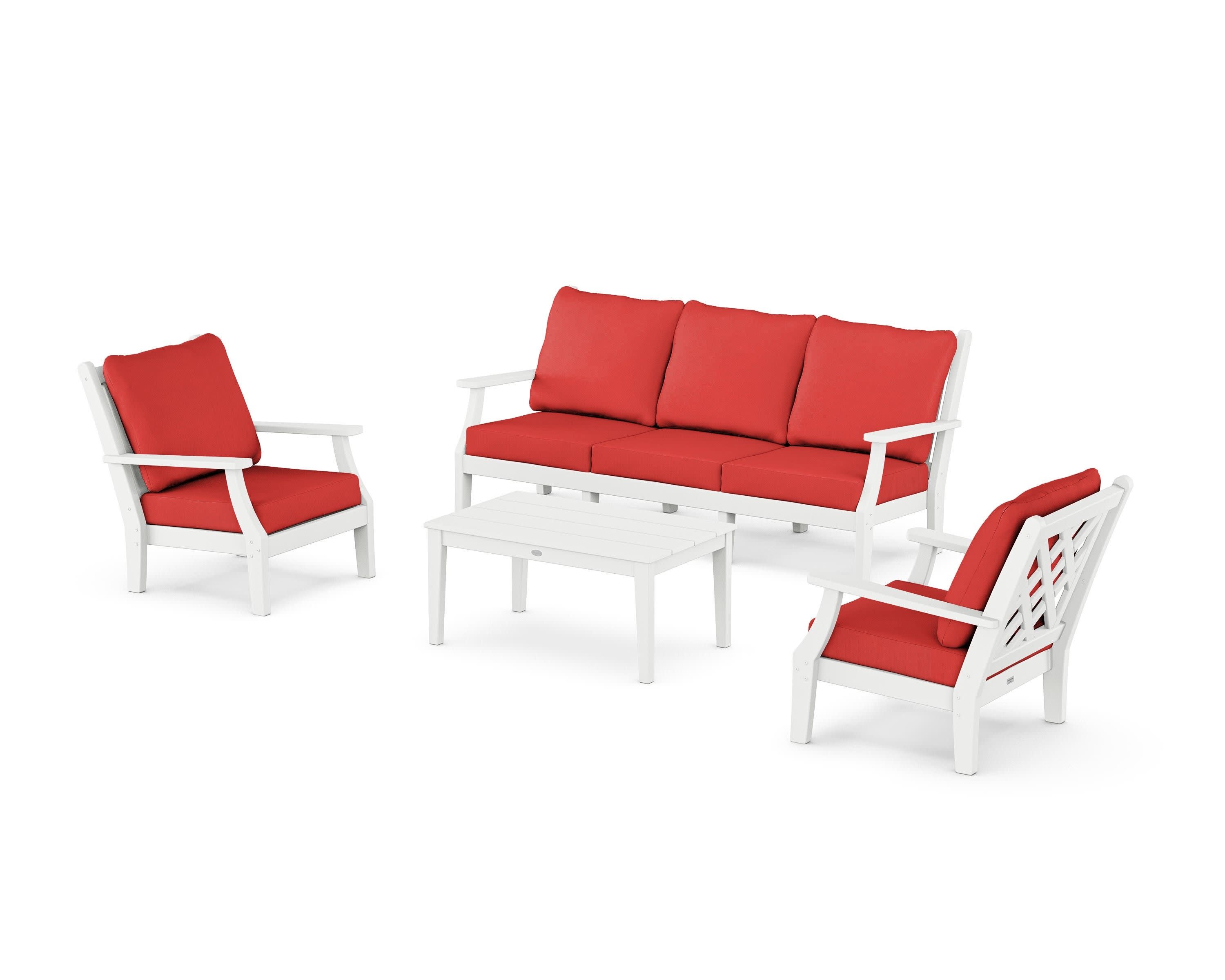 Wovendale 4-Piece Deep Seating Set with Sofa in White / Crimson Linen