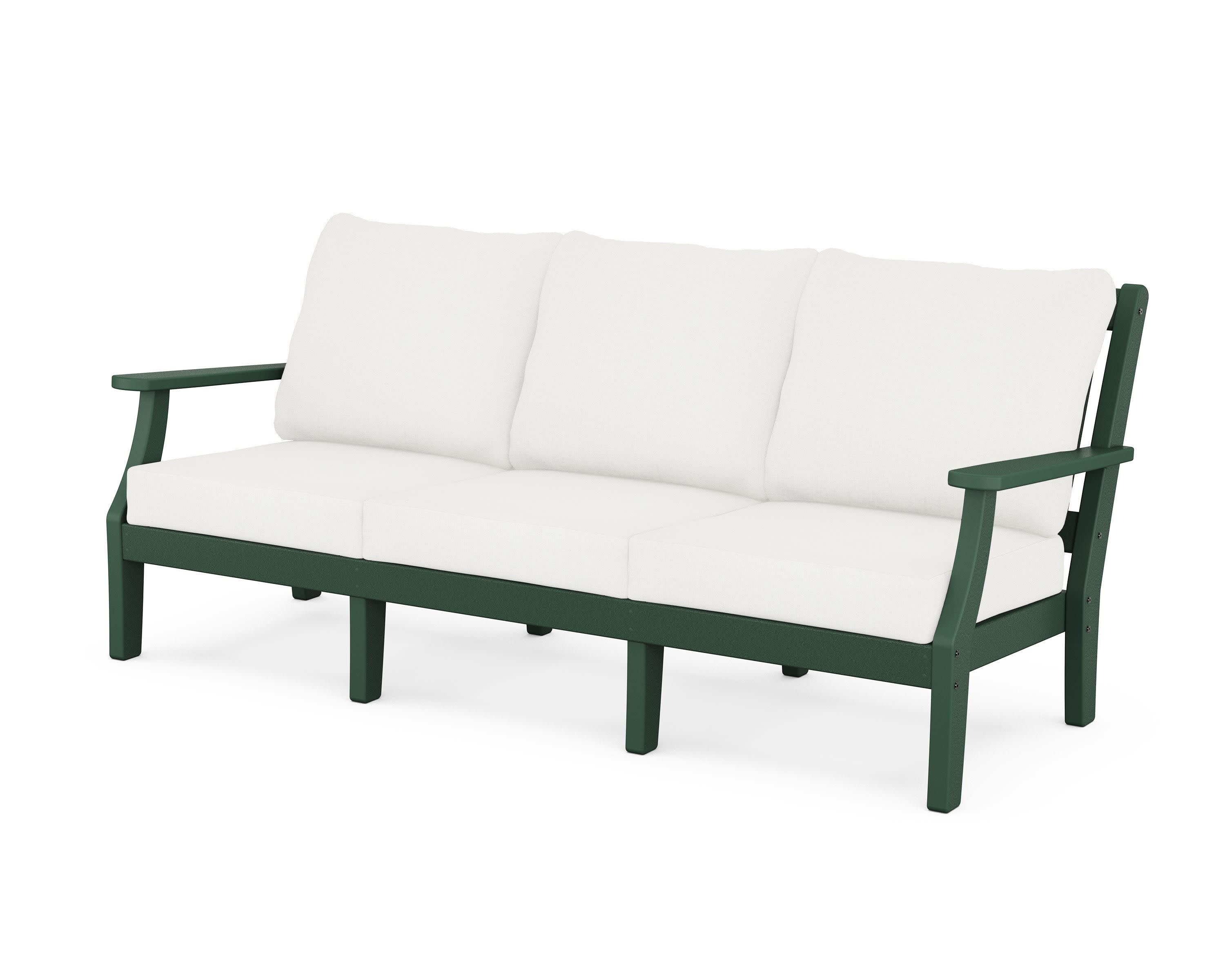 Chinoiserie Deep Seating Sofa in Green / Natural Linen