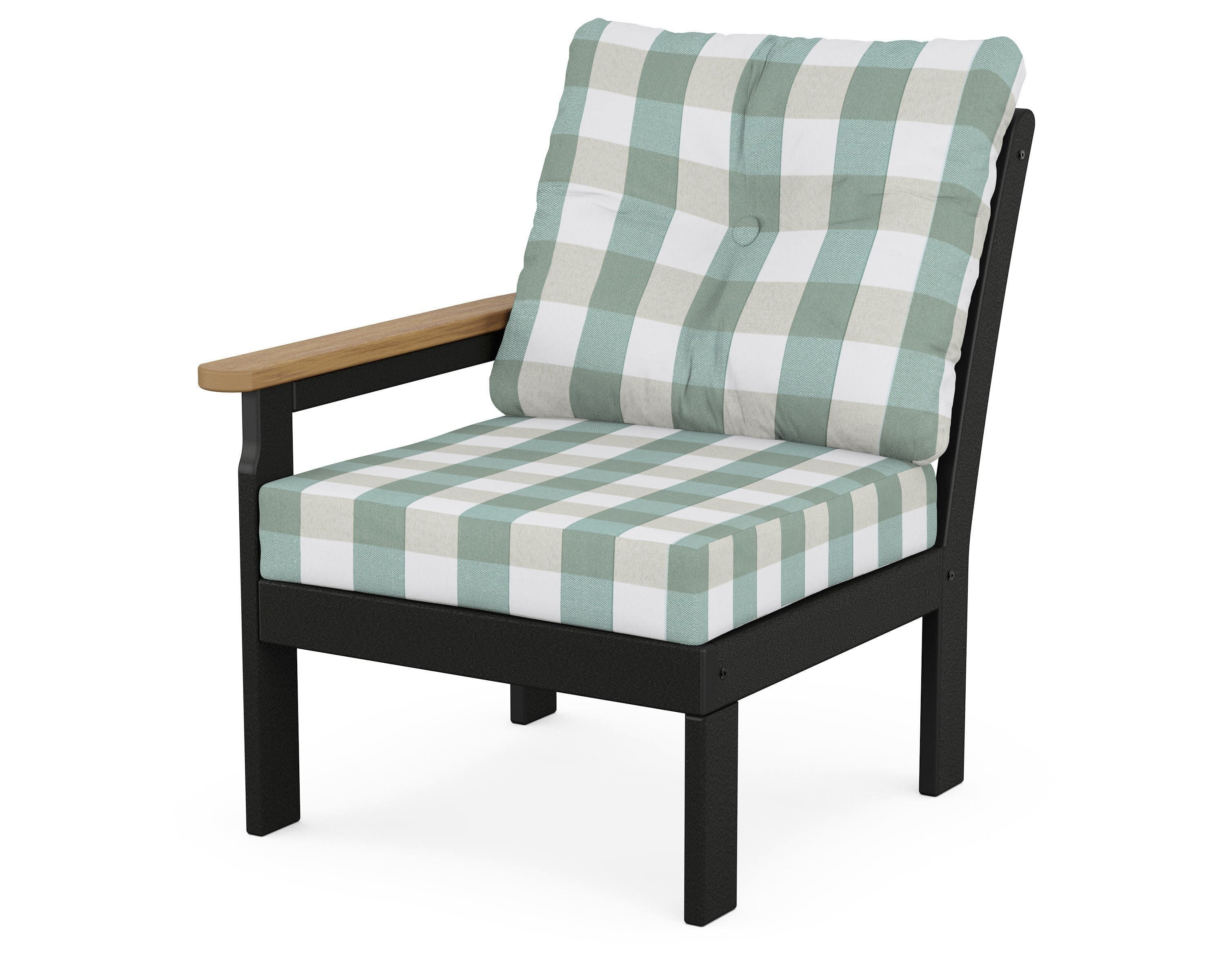 Vineyard Modular Left Arm Chair in Black / Natural / Buffalo Plaid Glacier Spa
