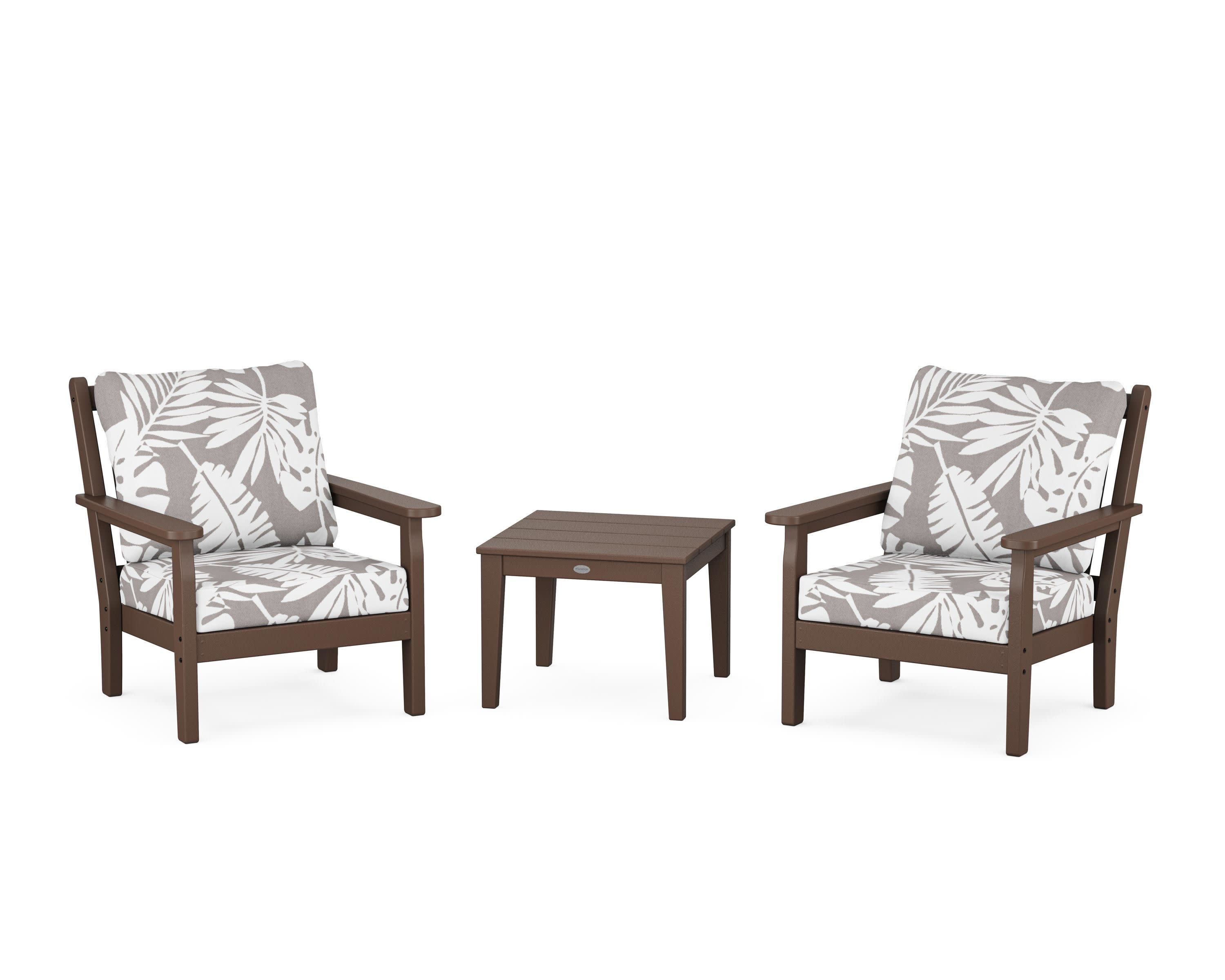 Chippendale 3-Piece Deep Seating Set in Mahogany / Leaf Grey Mist