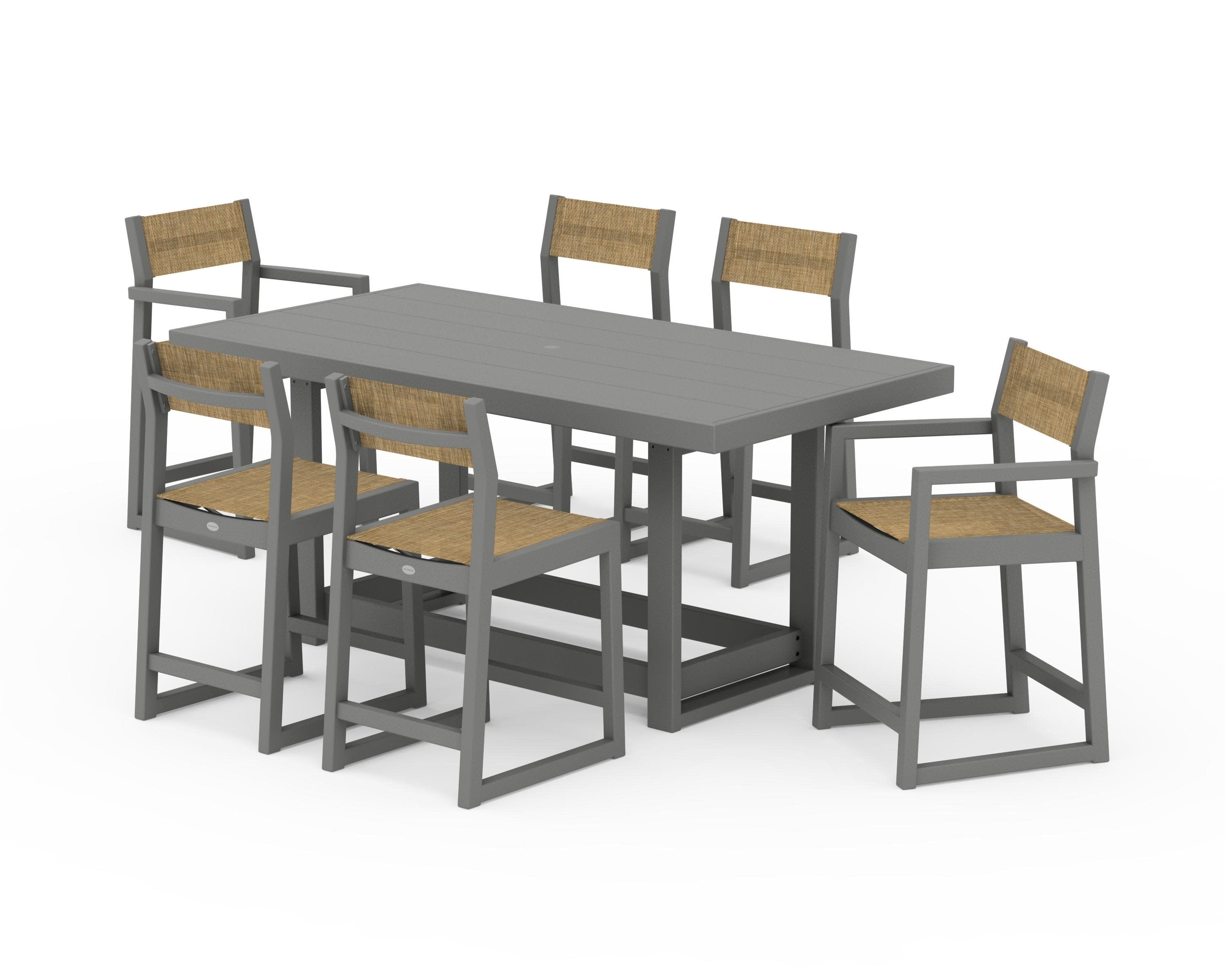 EDGE Sling 7-Piece Counter Table Set in Slate Grey / Burlap Sling