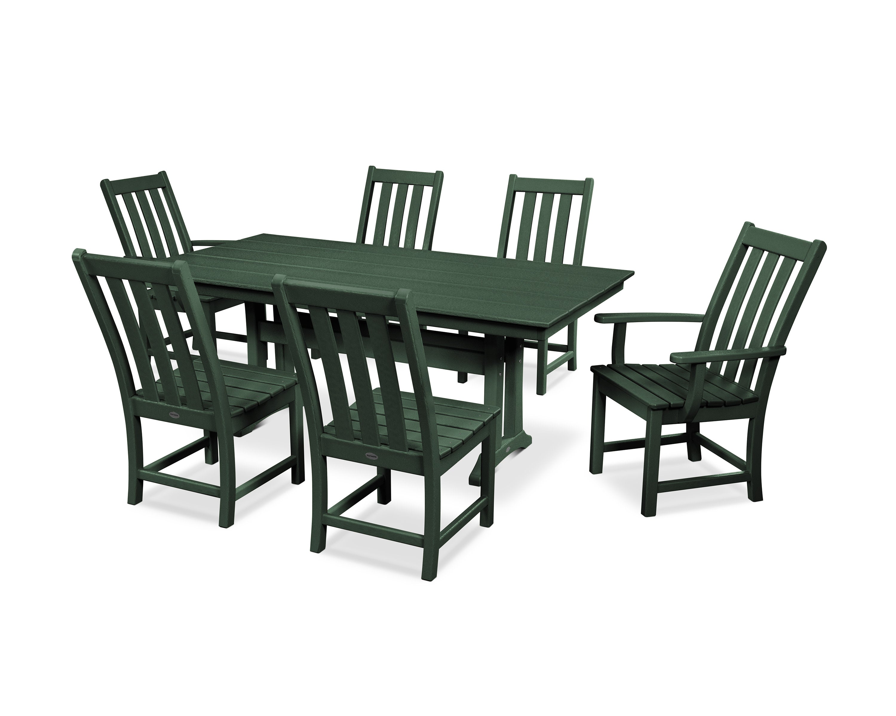 Vineyard 7-Piece Farmhouse Dining Set with Trestle Legs in Green