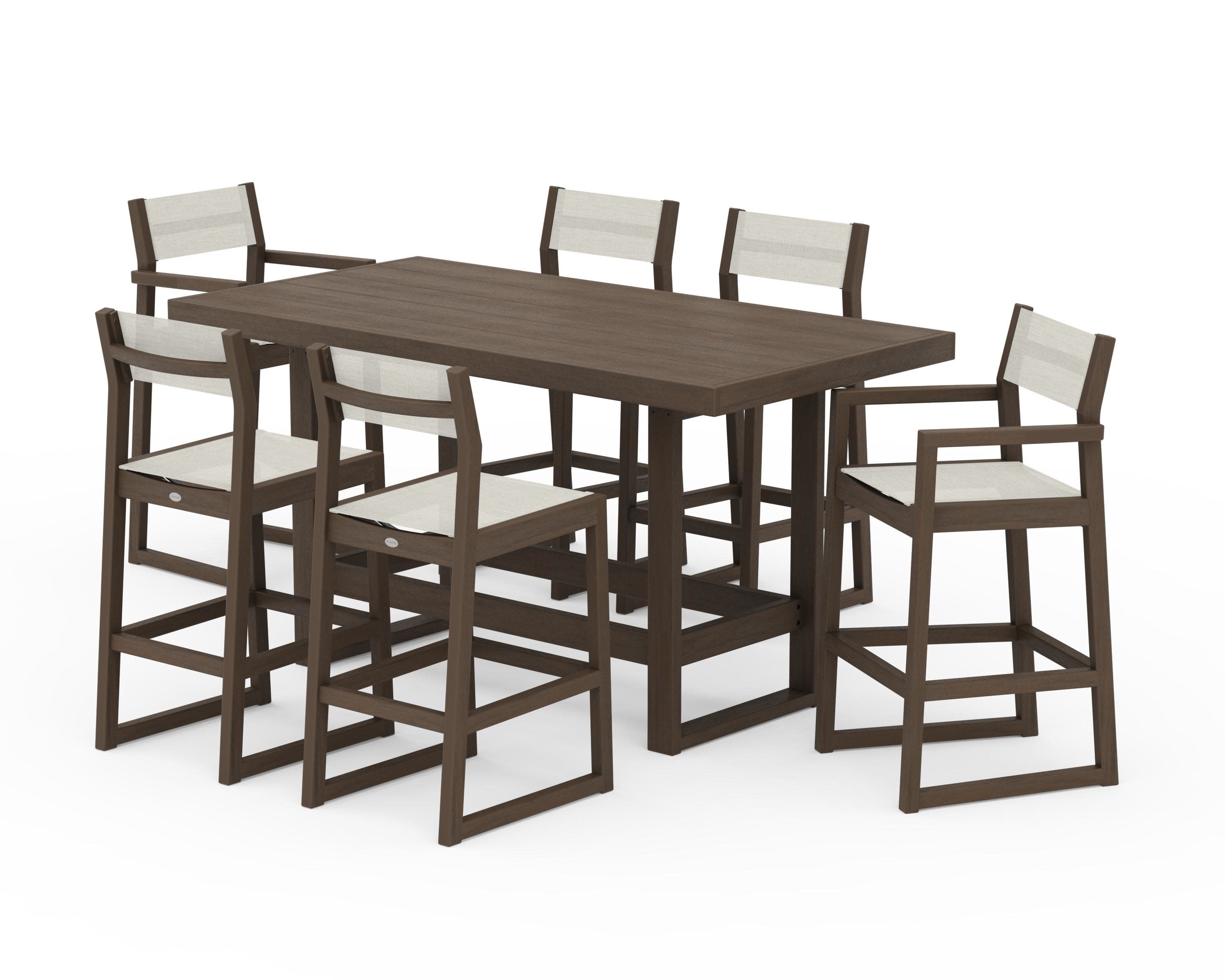 EDGE Sling 7-Piece Bar Table Set in Kona / Parchment Sling