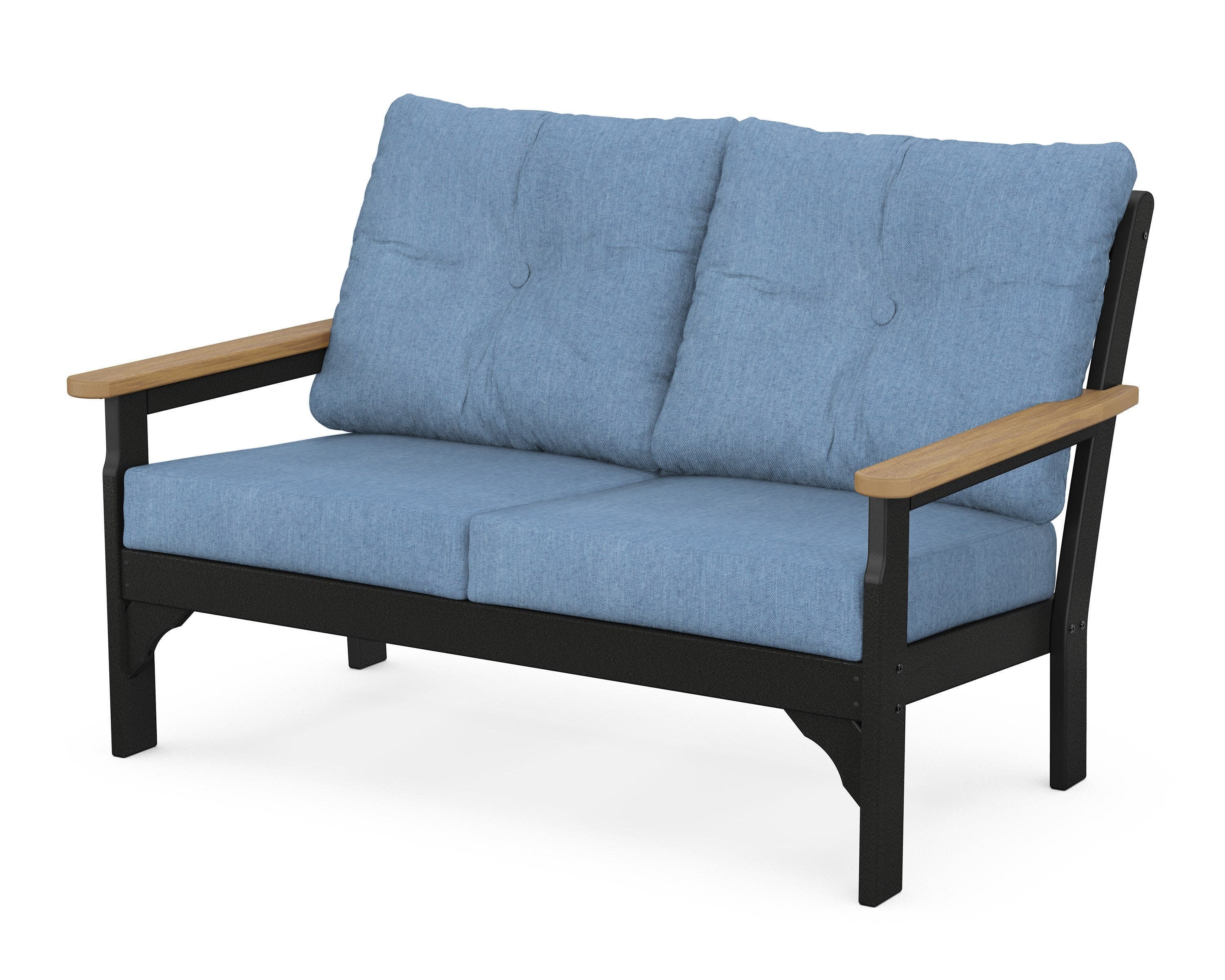 Vineyard Deep Seating Loveseat in Black / Natural / Sky Blue