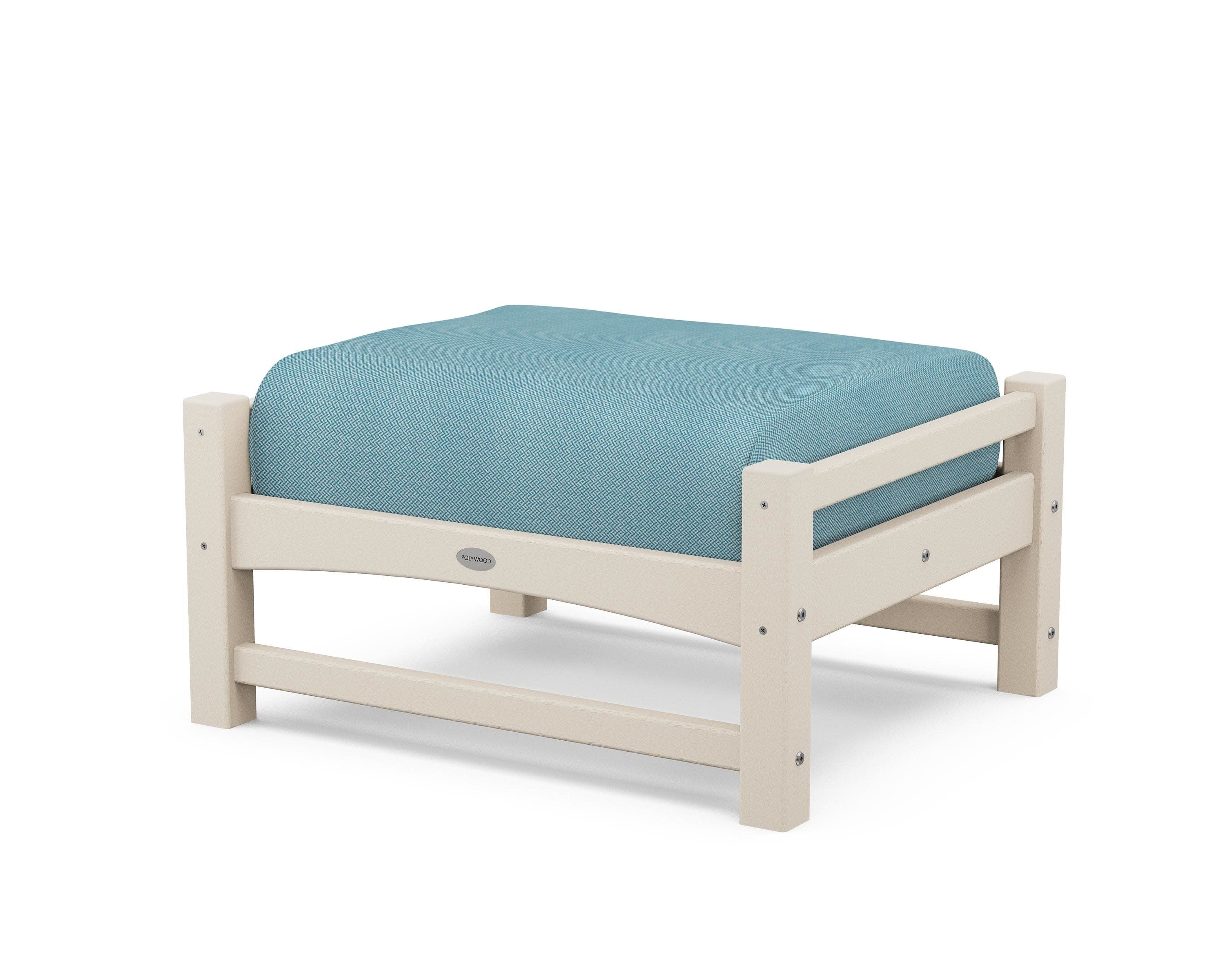 Club Ottoman in Sand / Lattice Sky Blue