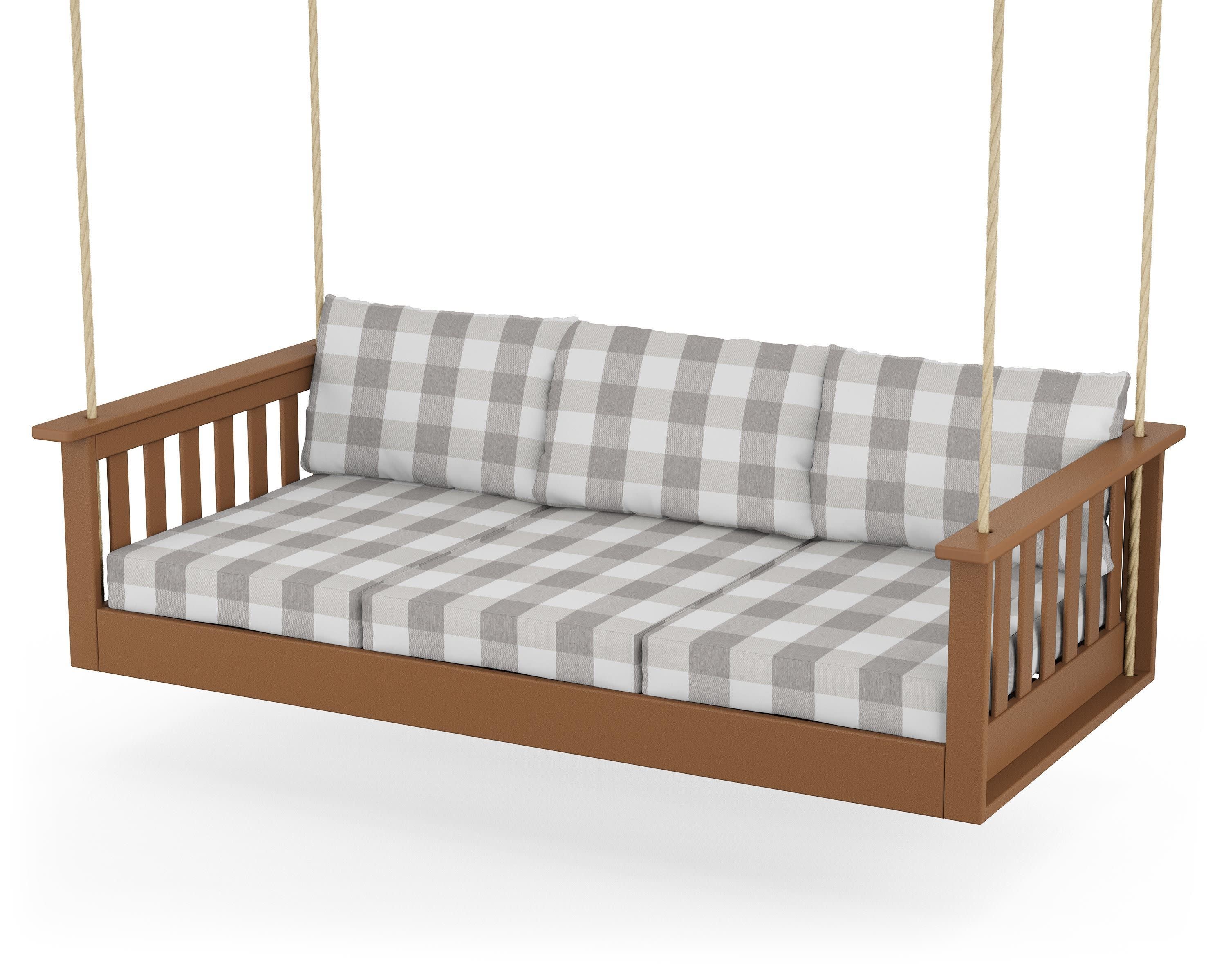 Vineyard Daybed Swing in Teak / Buffalo Plaid Grey Mist