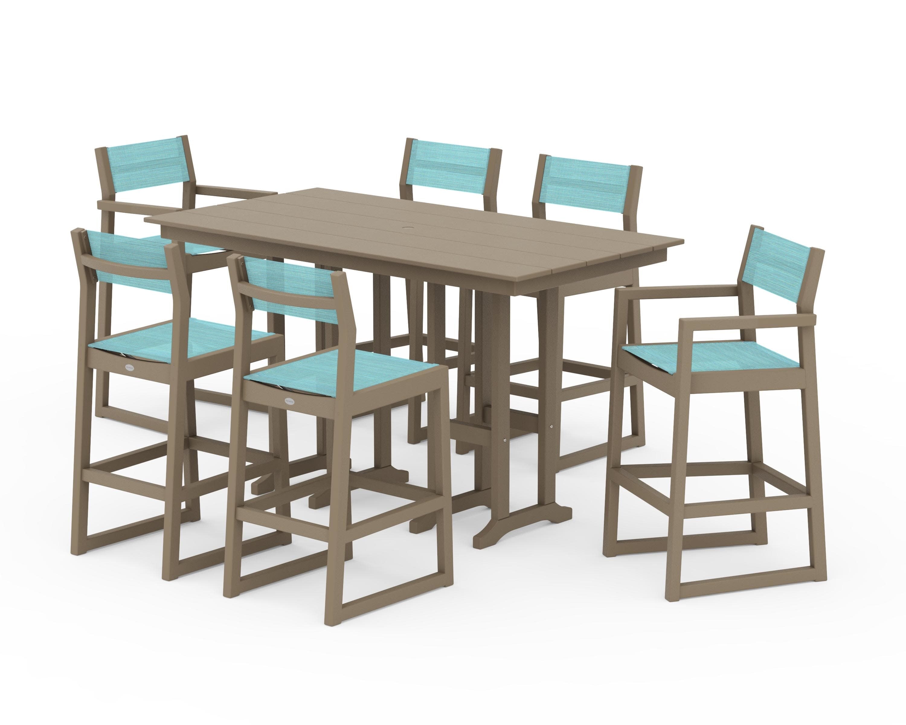 EDGE Sling 7-Piece Farmhouse Bar Set in Vintage Sahara / Dupioni Aquamarine Sling