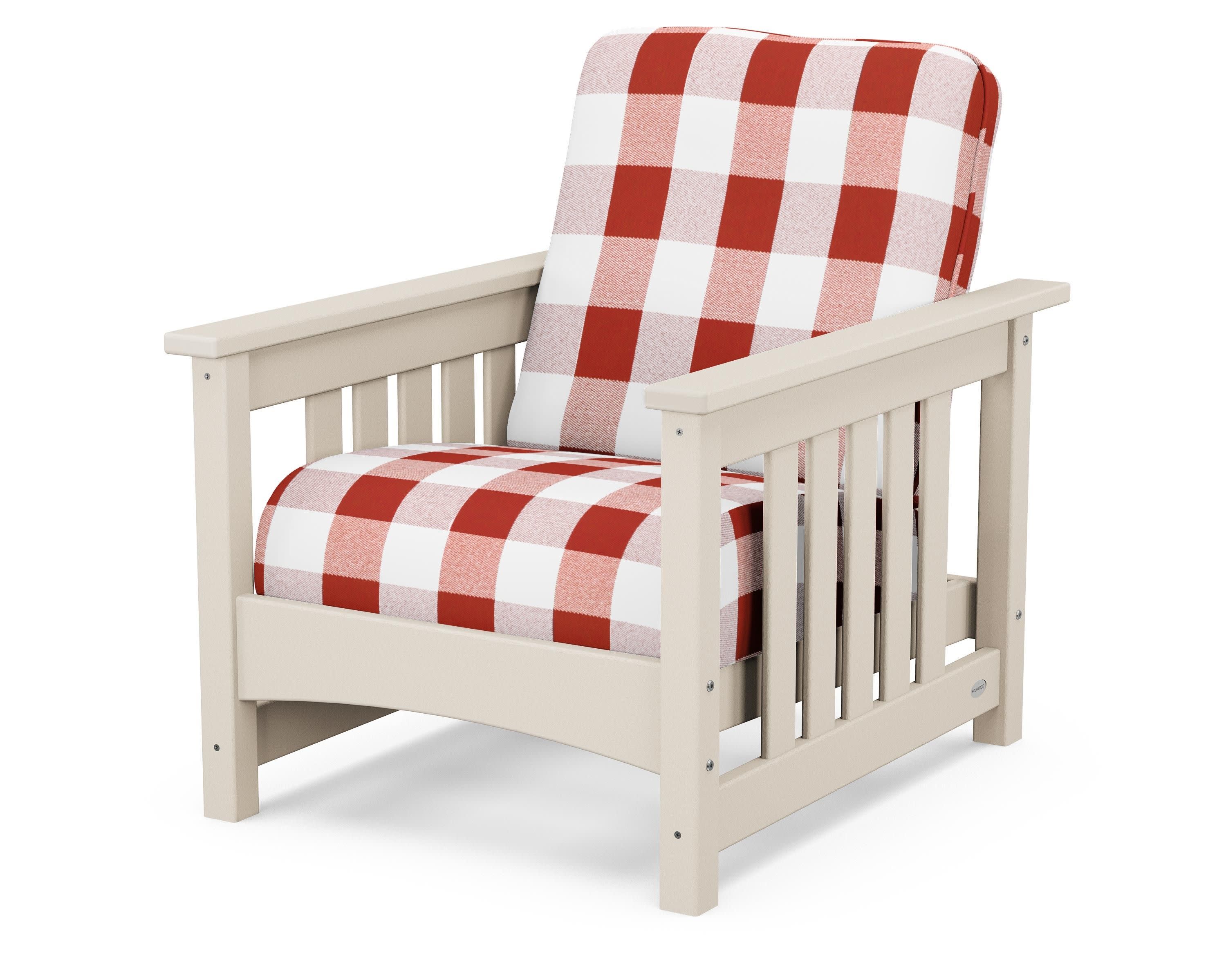 Club Mission Chair in Sand / Buffalo Plaid Crimson
