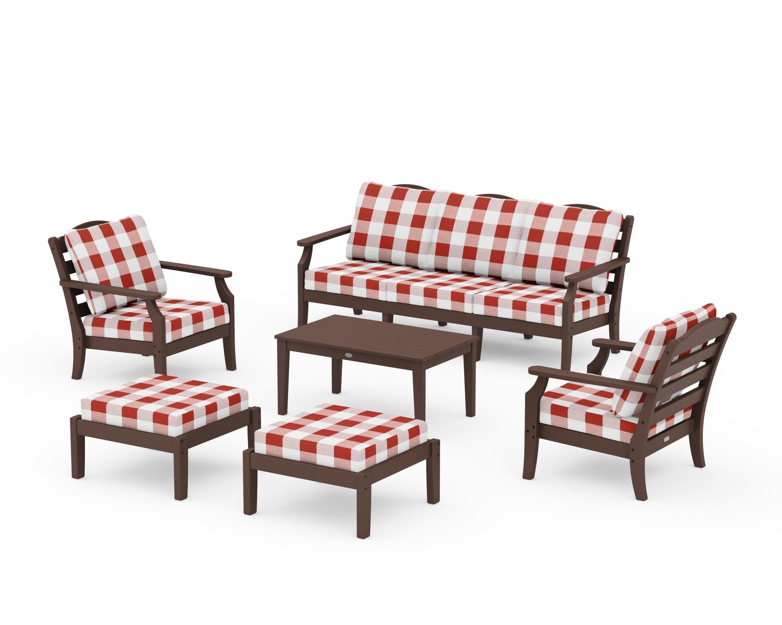 Savannah 6-Piece Lounge Sofa Set in Mahogany / Buffalo Plaid Crimson