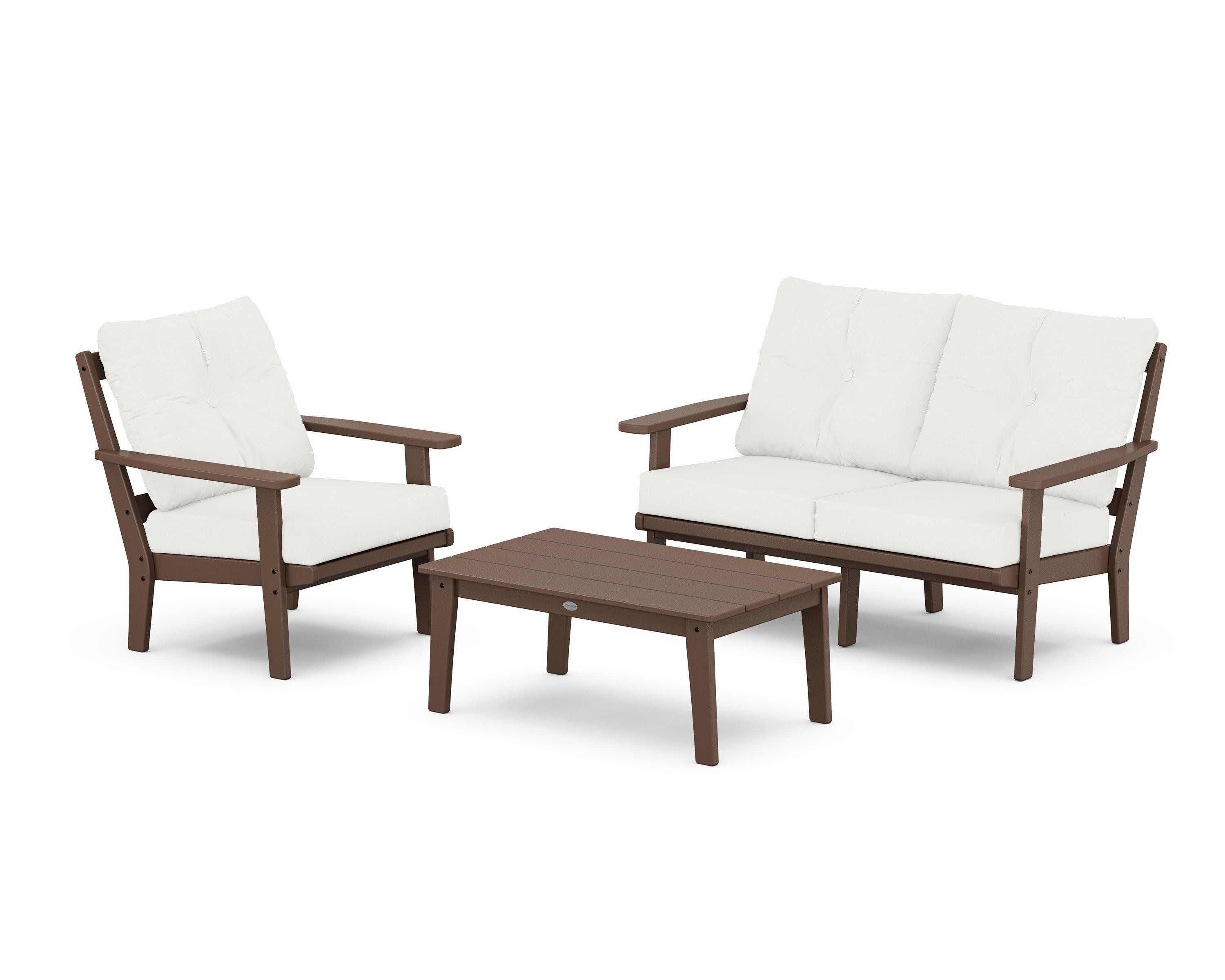 Oxford 3-Piece Deep Seating Set with Loveseat in Mahogany / Natural Linen