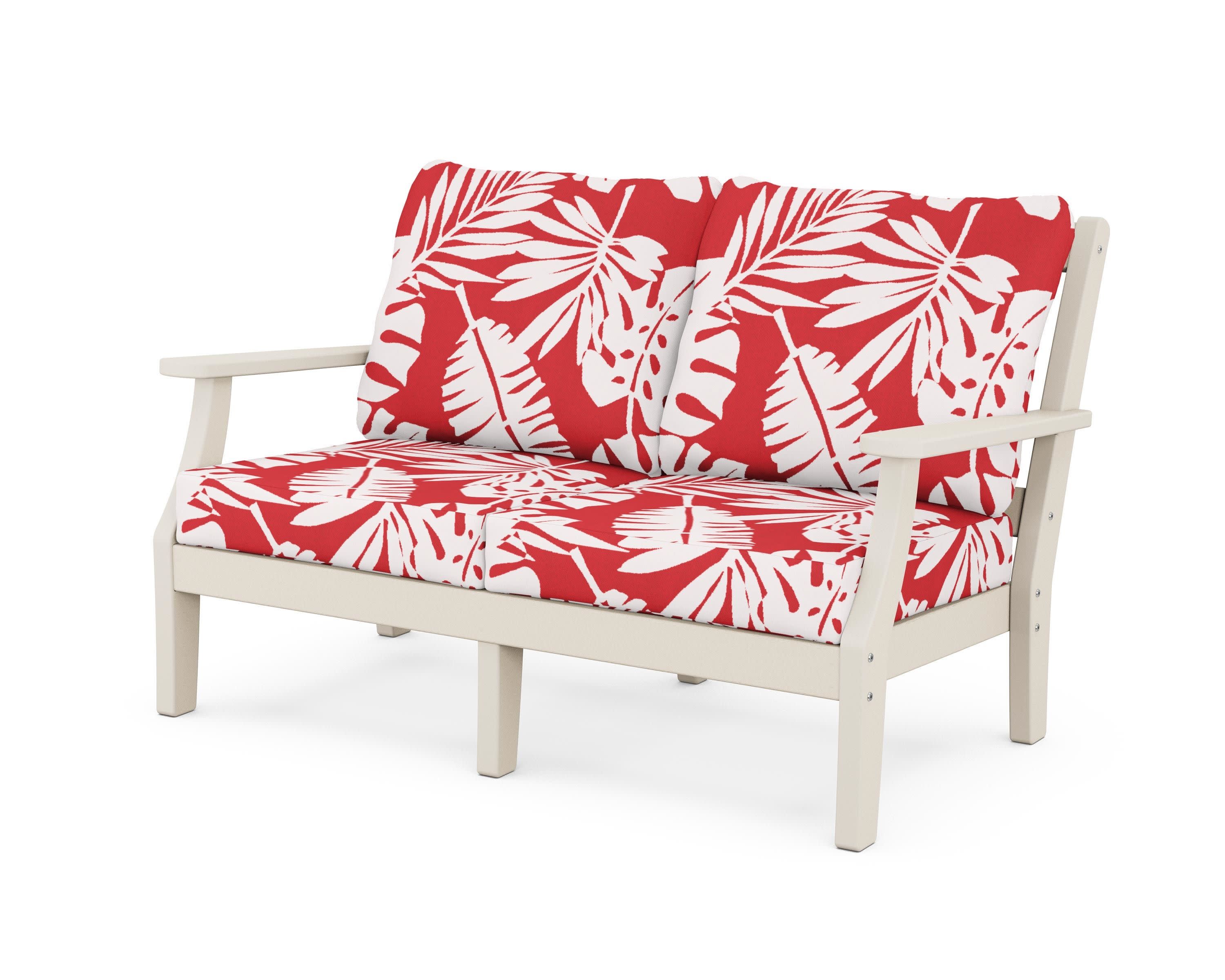 Chinoiserie Deep Seating Loveseat in Sand / Leaf Crimson