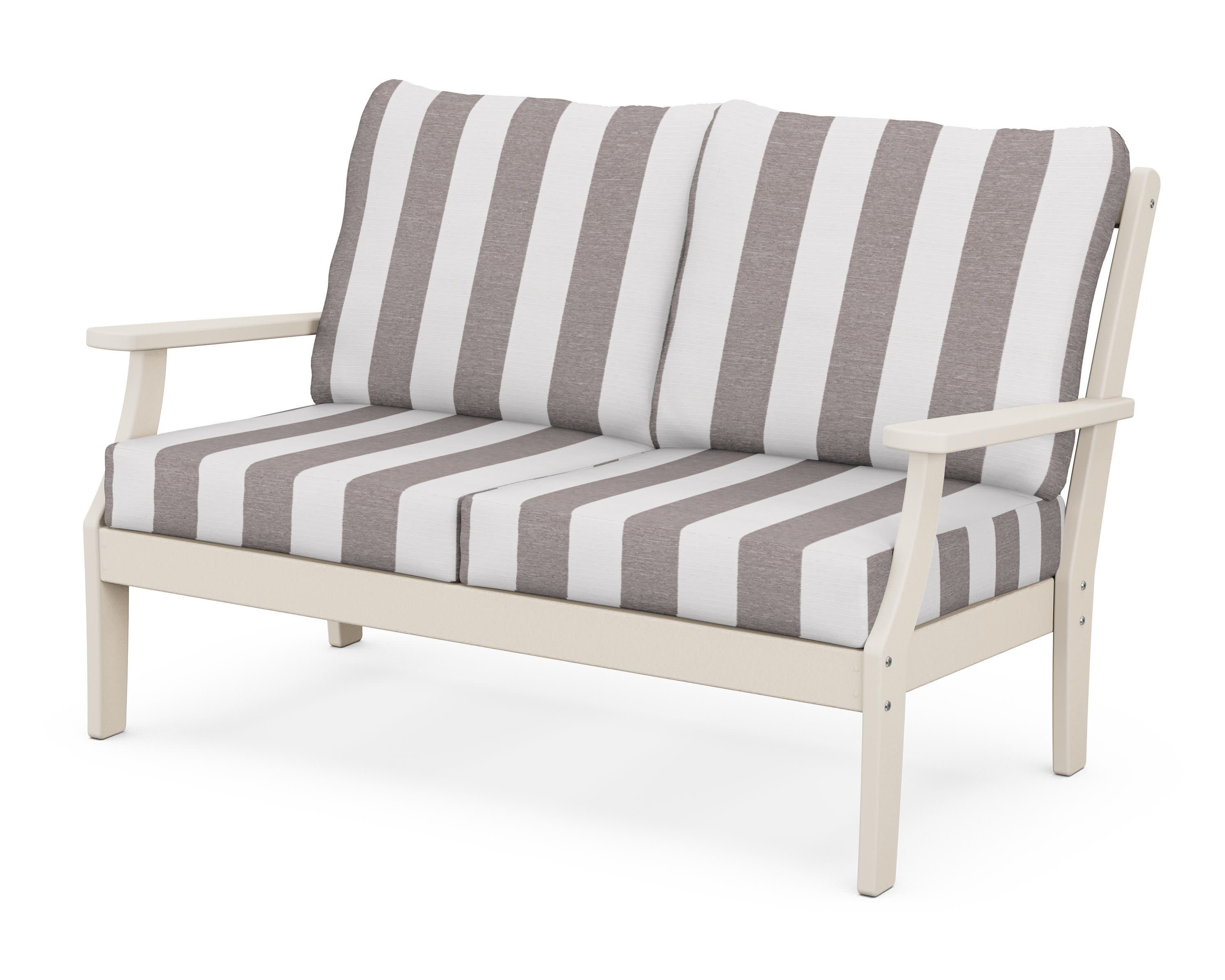 Braxton Deep Seating Loveseat in Sand / Cabana Stripe Grey Mist