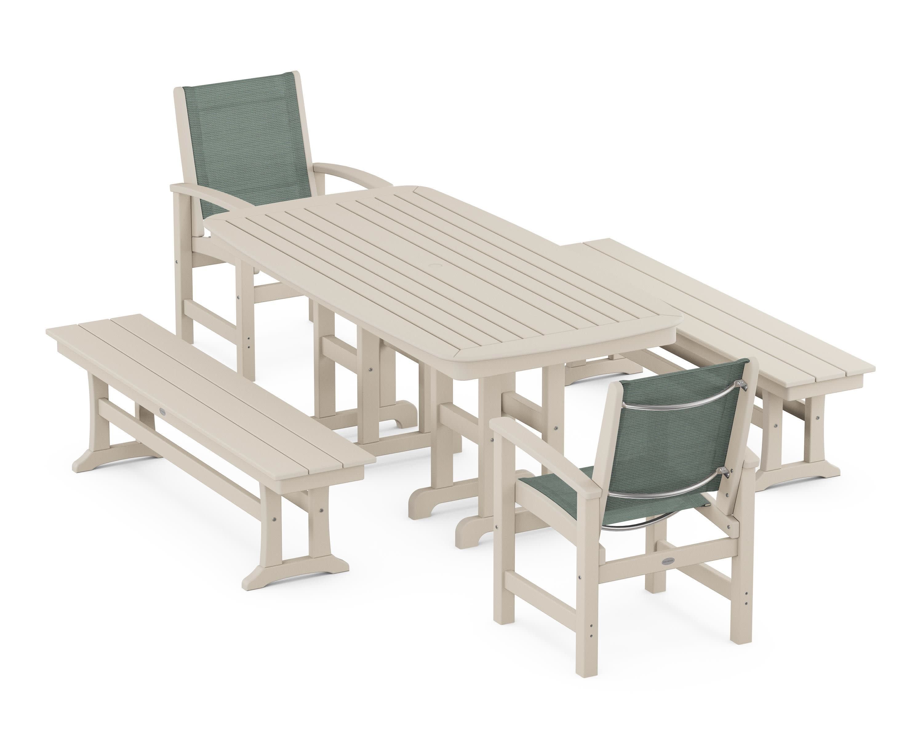 Coastal 5-Piece Dining Set in Sand / Dupioni Sea Mist Sling