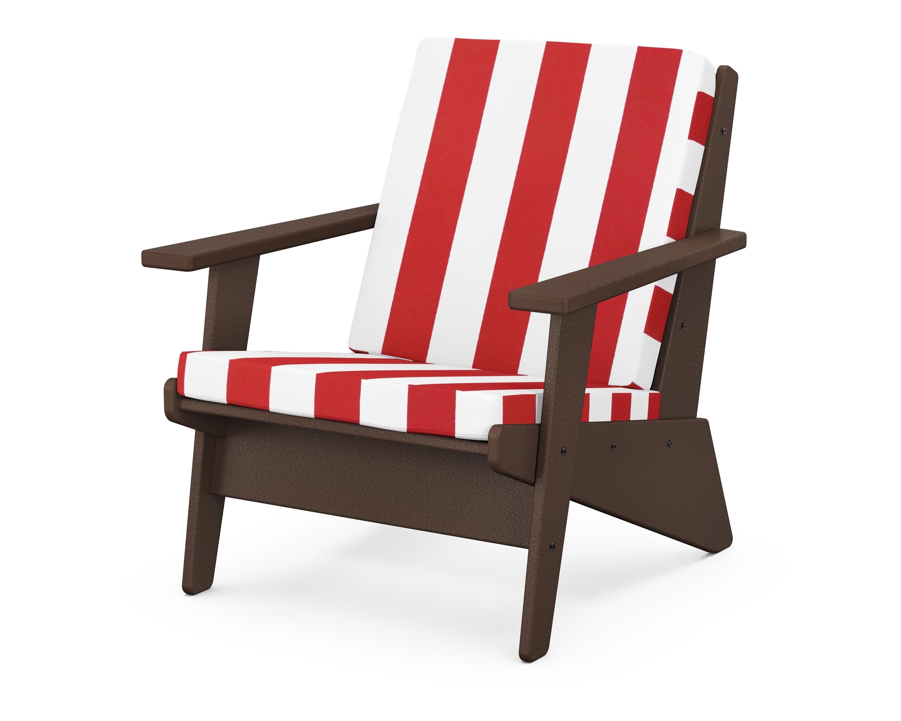 Riviera Modern Lounge Chair in Mahogany / Cabana Stripe Crimson