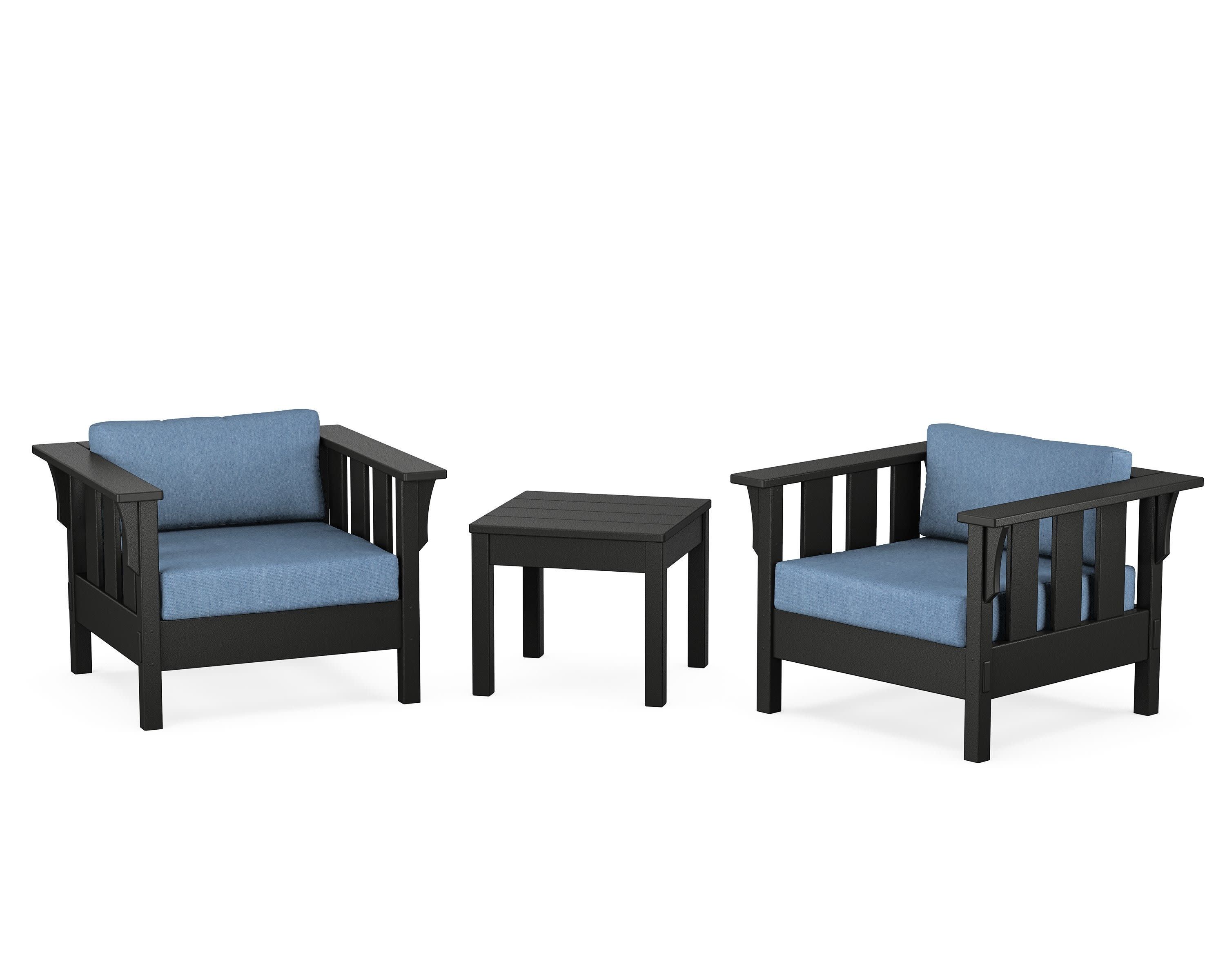 Acadia 3-Piece Deep Seating Set in Black / Sky Blue