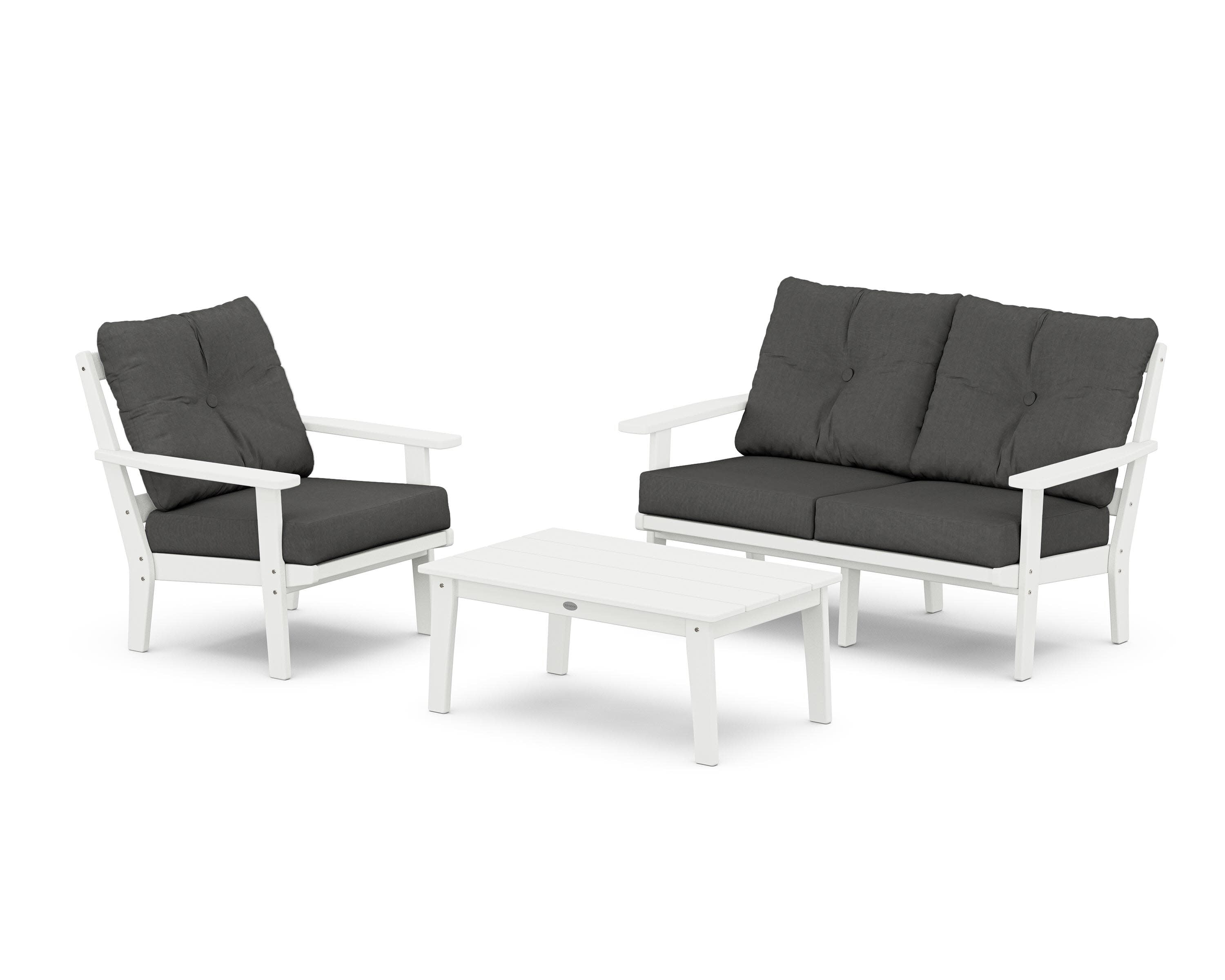 Prairie 3-Piece Deep Seating Set with Loveseat in White / Spectrum Carbon
