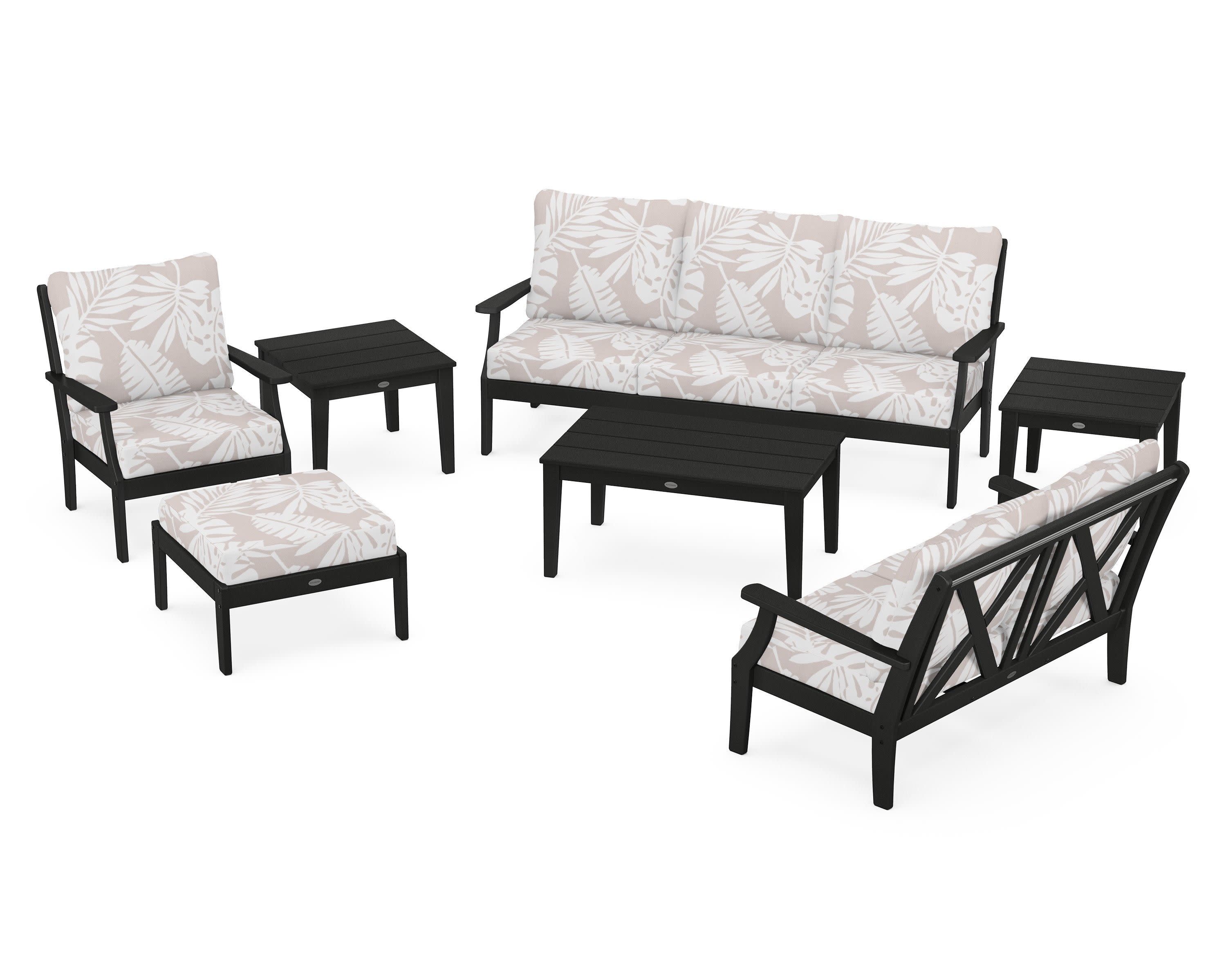 Braxton 7-Piece Deep Seating Set in Black / Leaf Dune Burlap