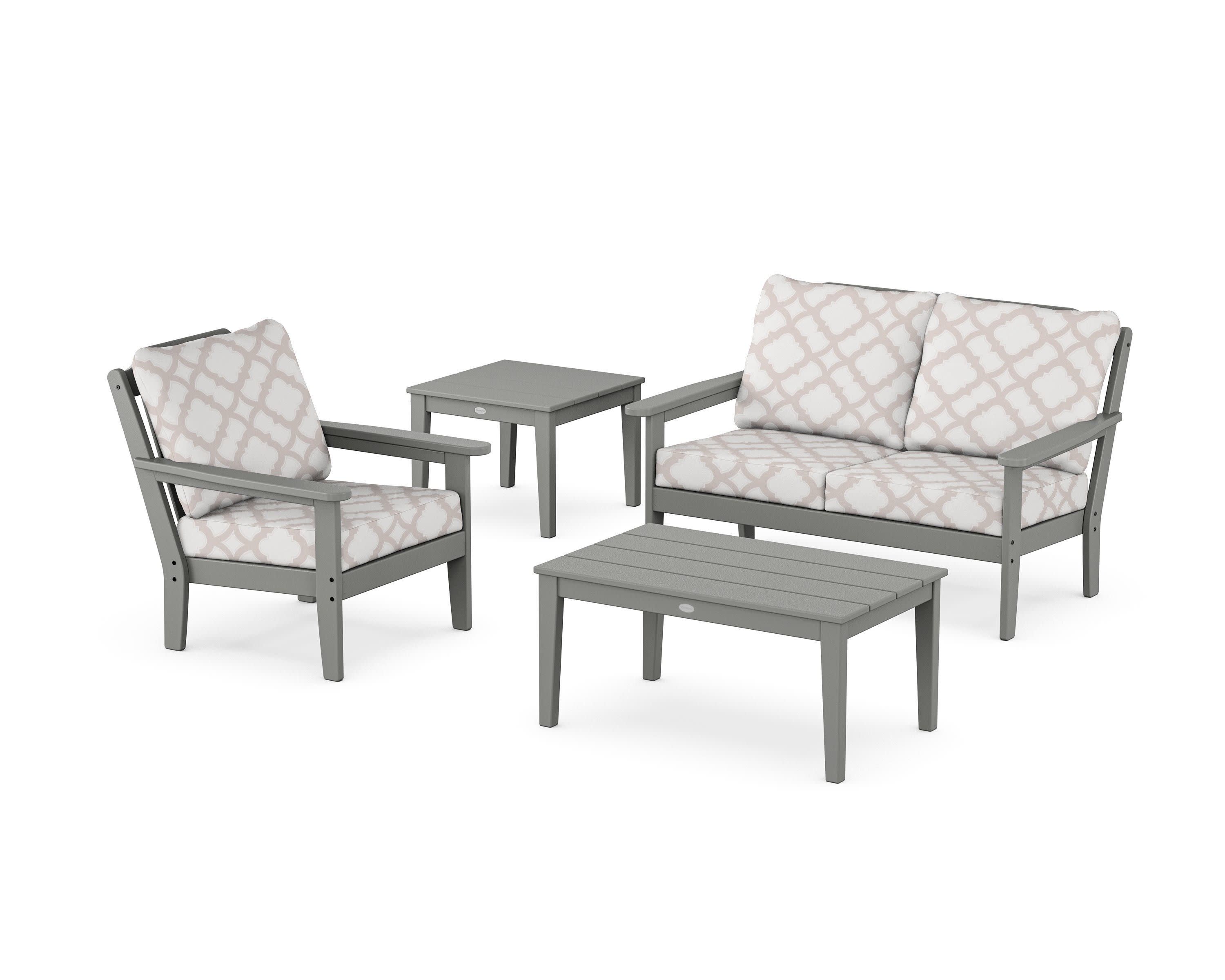 Wovendale 4-Piece Deep Seating Set in Slate Grey / Trellis Dune Burlap