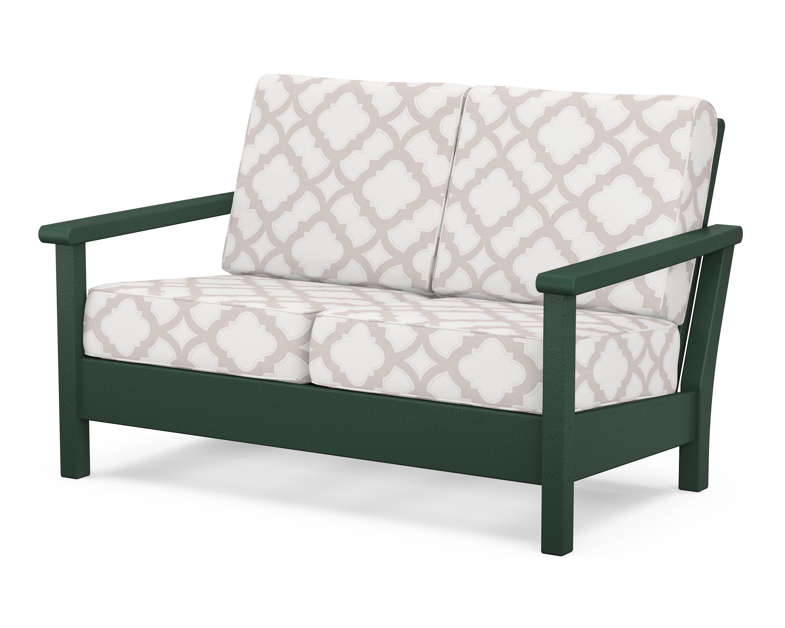 Harbour Deep Seating Loveseat in Green / Trellis Dune Burlap