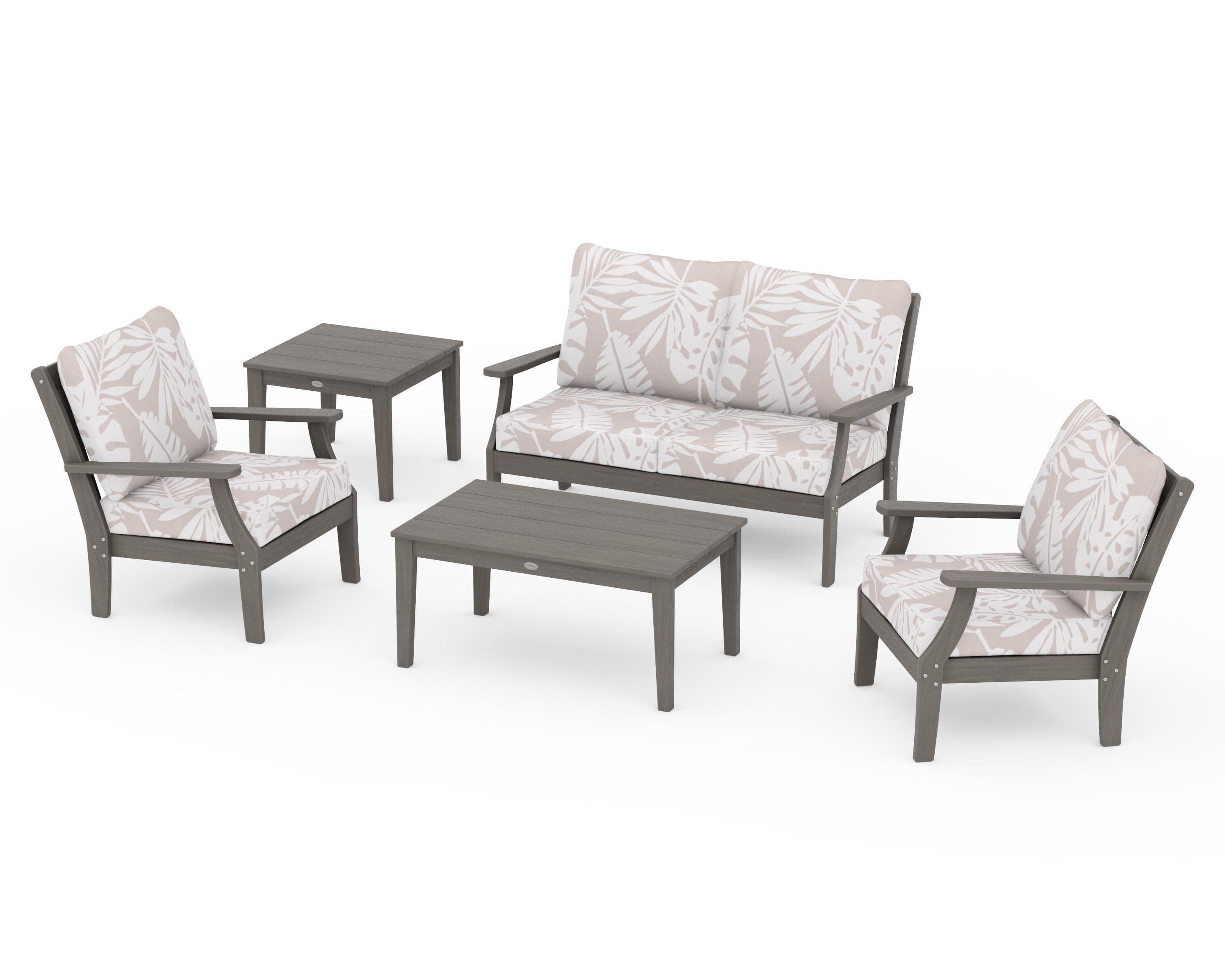 Braxton 5-Piece Deep Seating Set in Driftwood / Leaf Dune Burlap
