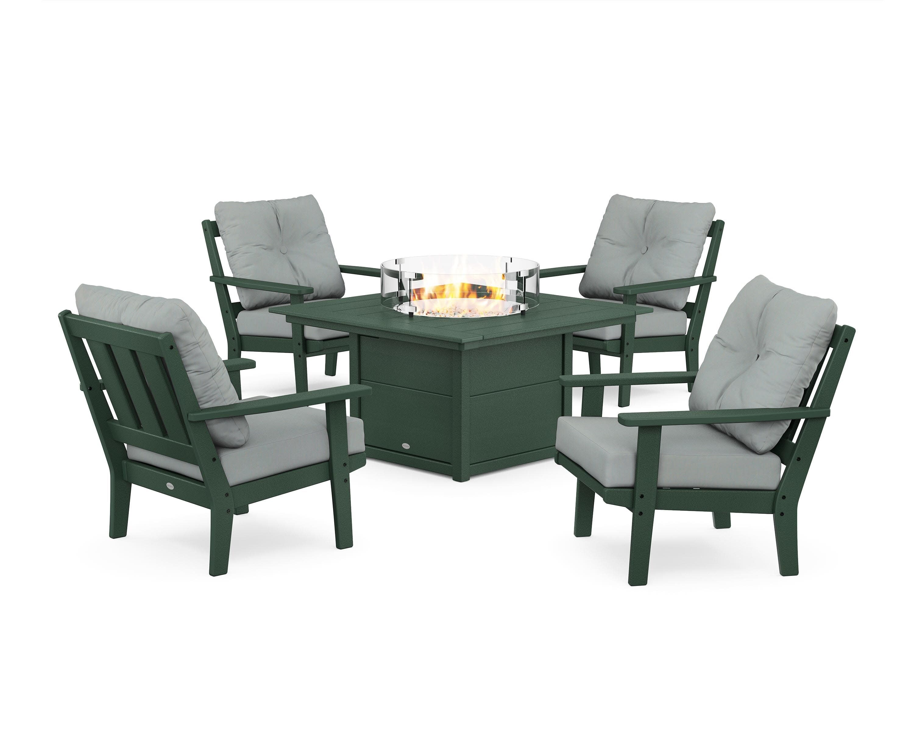 Oxford 5-Piece Deep Seating Set with Fire Pit Table in Green / Spa