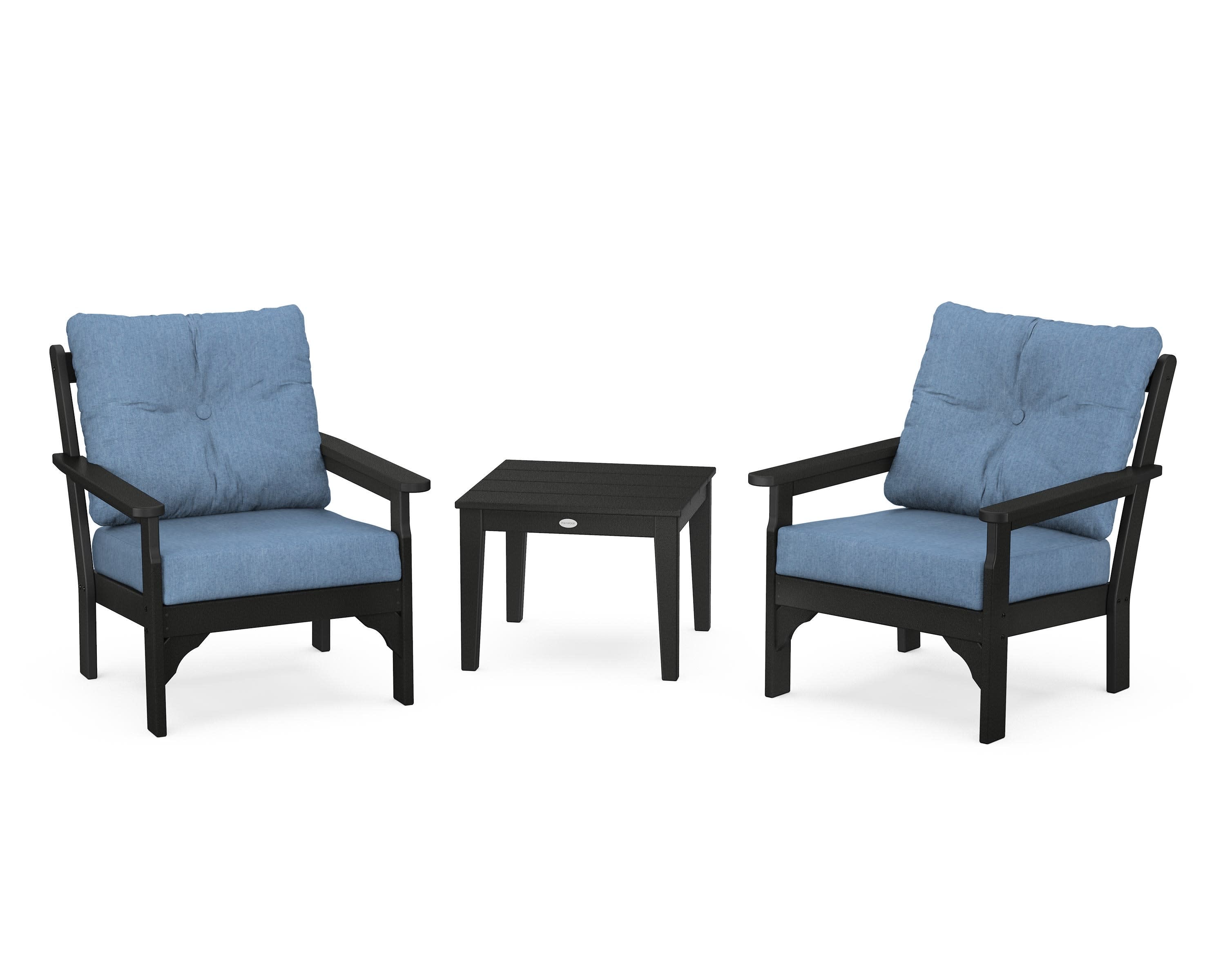 Vineyard 3-Piece Deep Seating Set in Black / Sky Blue