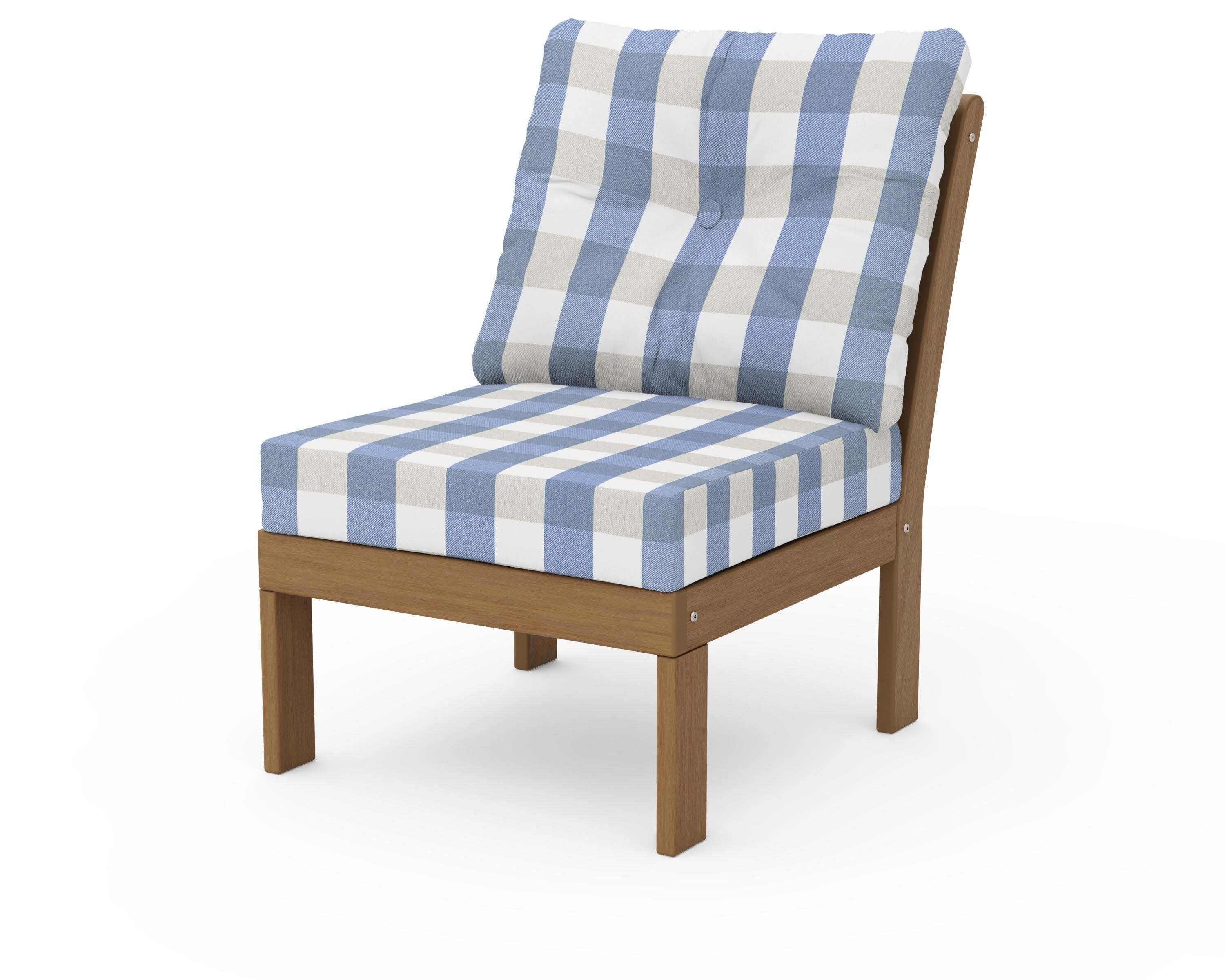 Vineyard Modular Armless Chair in Natural / Buffalo Plaid Sky Blue