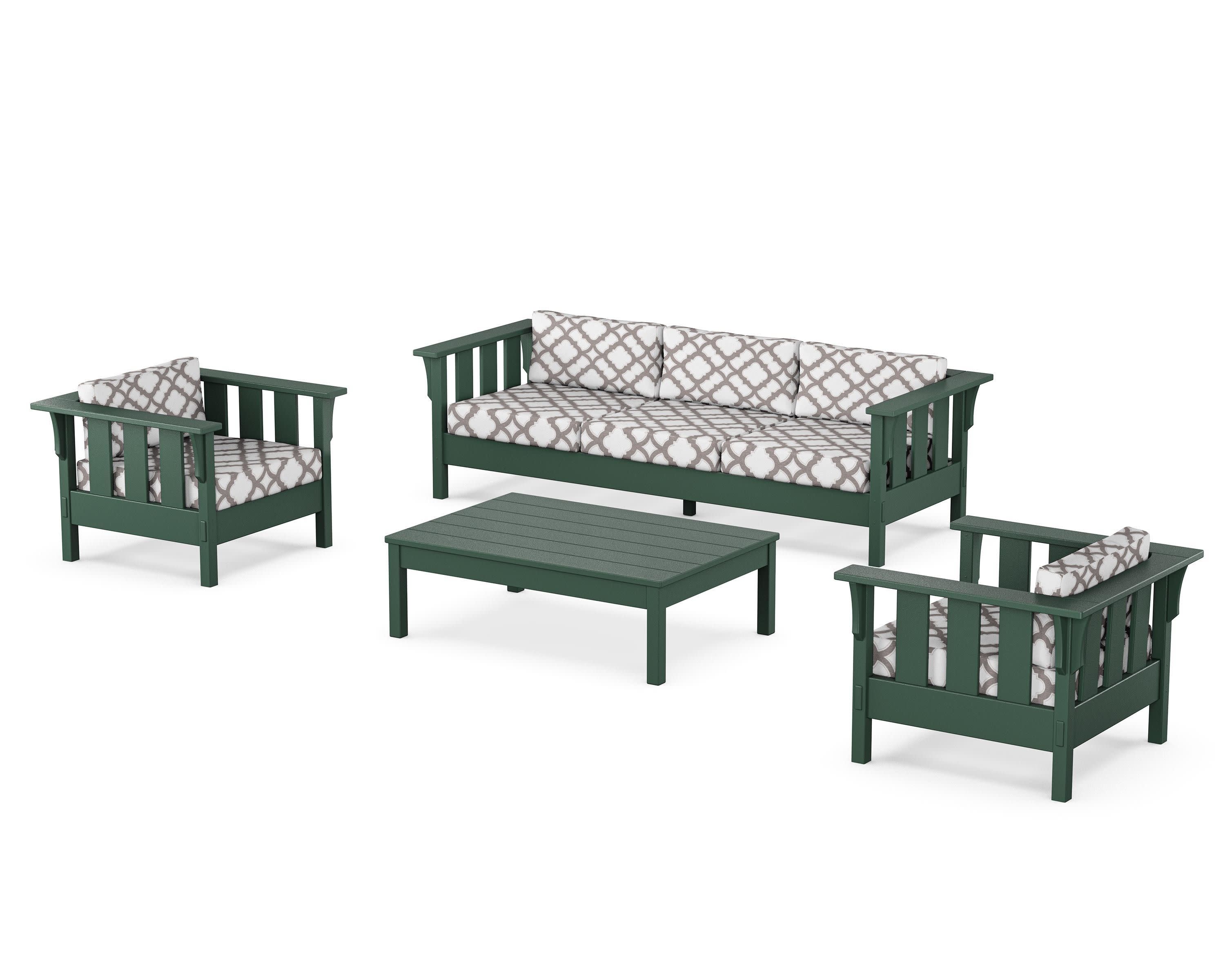 Acadia 4-Piece Deep Seating Set with Sofa in Green / Trellis Grey Mist
