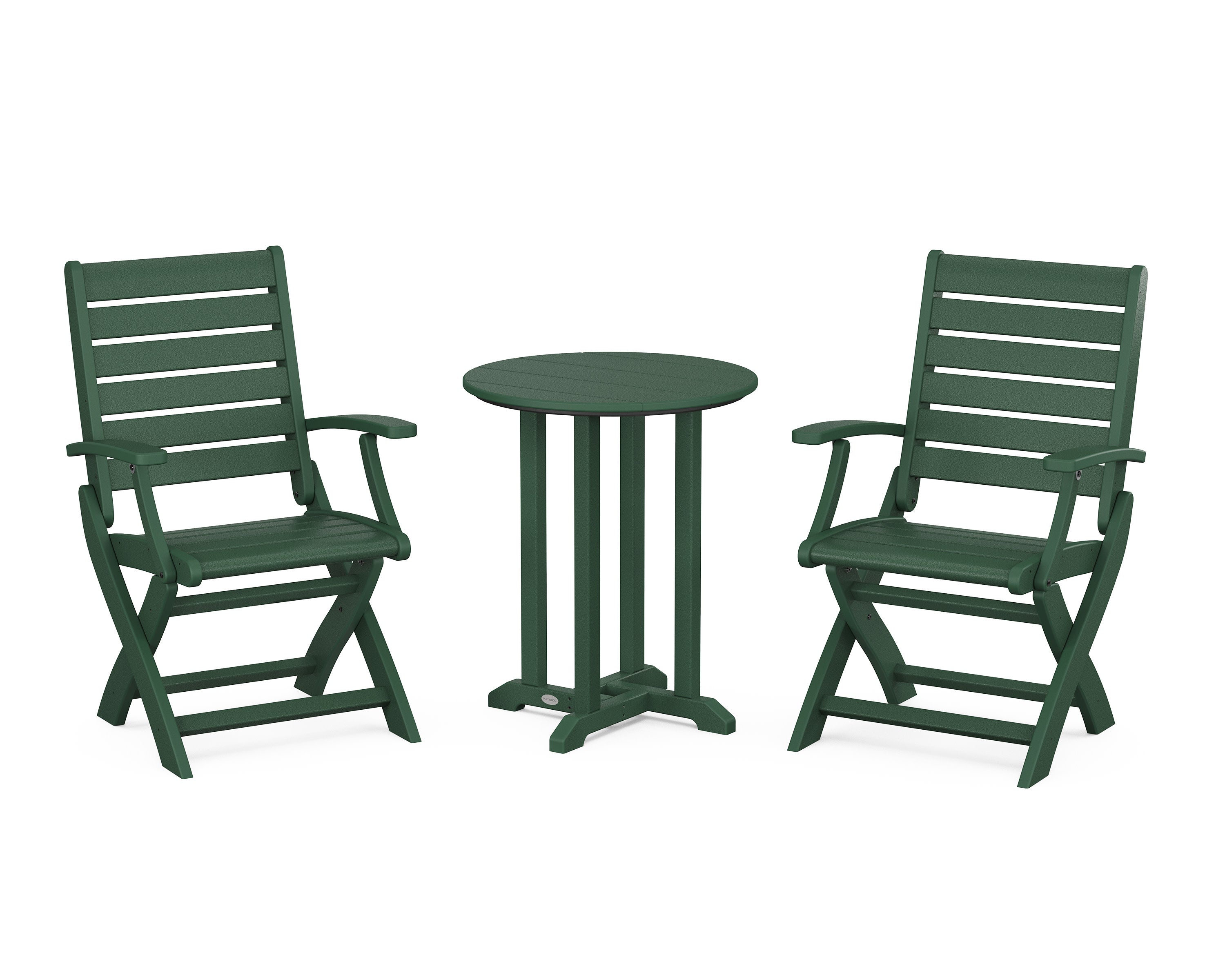 Signature Folding Chair 3-Piece Round Farmhouse Bistro Dining Set in Green