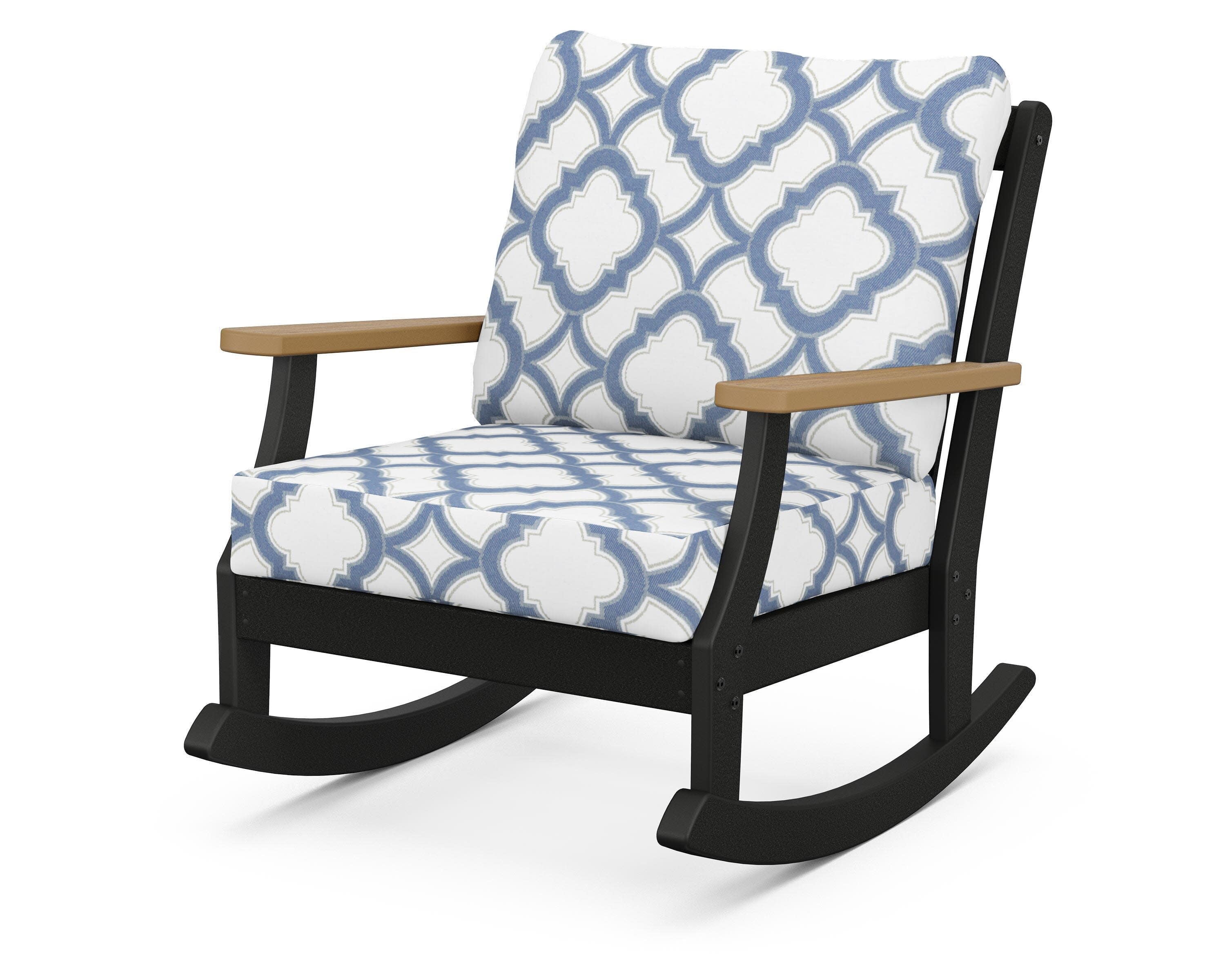 Braxton Deep Seating Rocking Chair in Black / Natural / Trellis Sky Blue