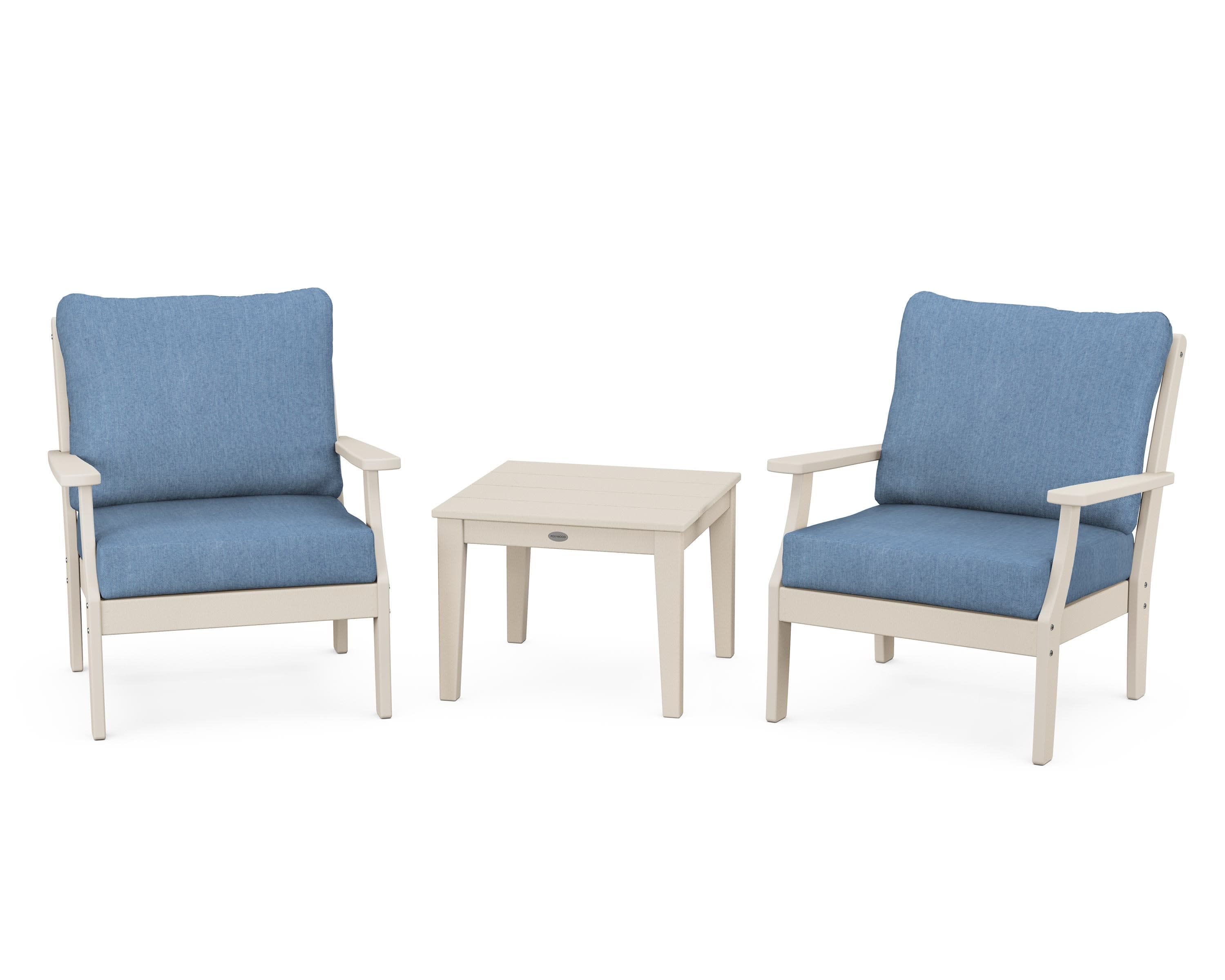 Braxton 3-Piece Deep Seating Set in Sand / Sky Blue