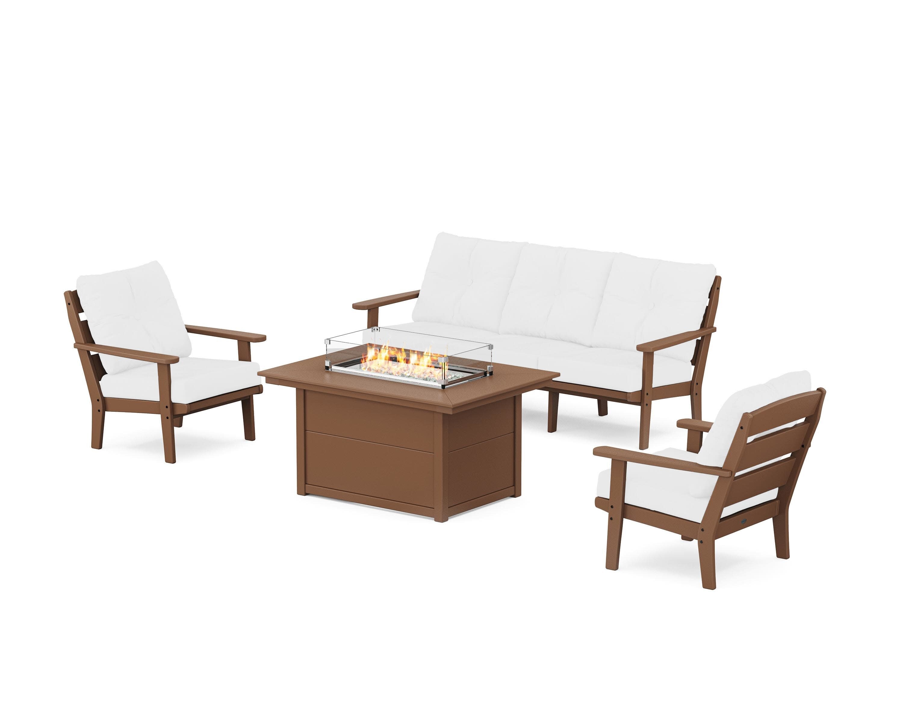 Lakeside Deep Seating Fire Pit Table Set in Teak / Natural