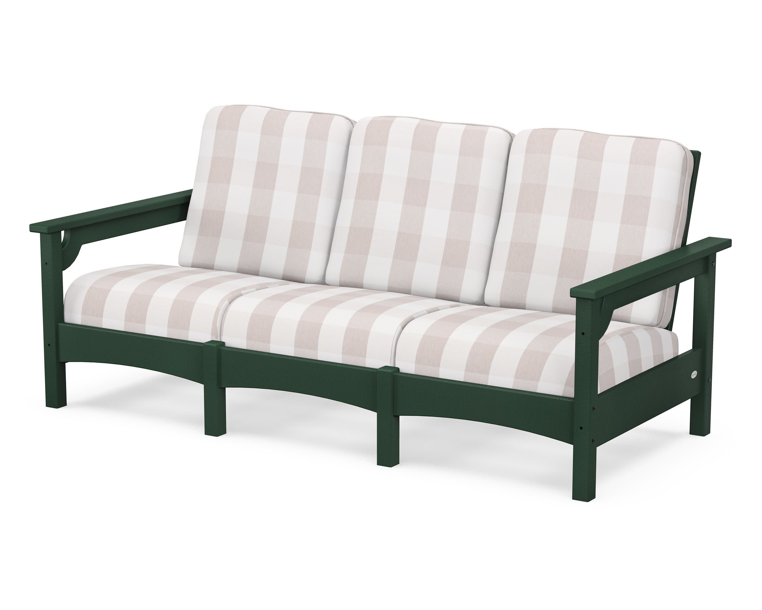 Club Sofa in Green / Buffalo Plaid Dune Burlap