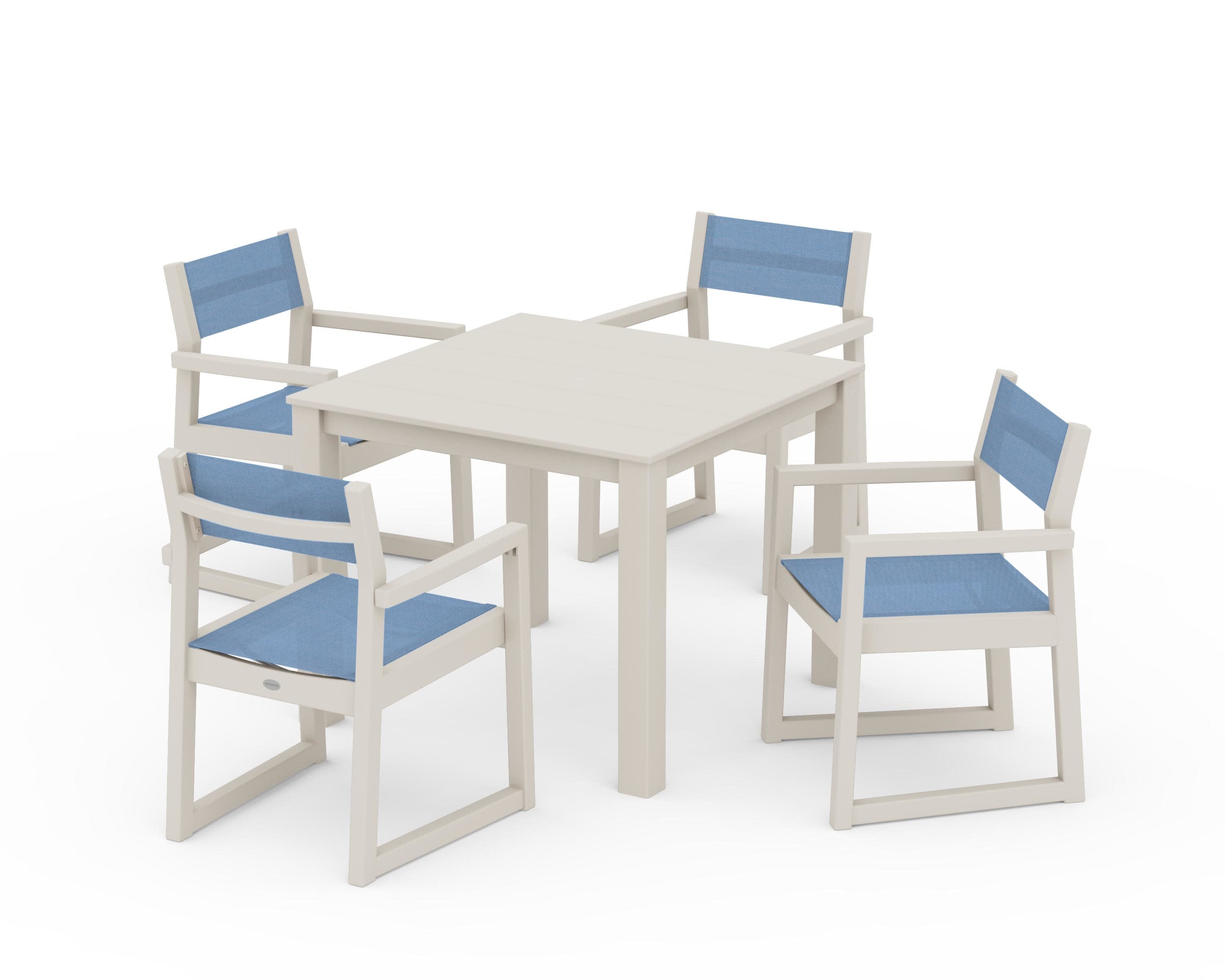 EDGE Sling Arm Chair 5-Piece Parsons Dining Set in Sand / Poolside Sling