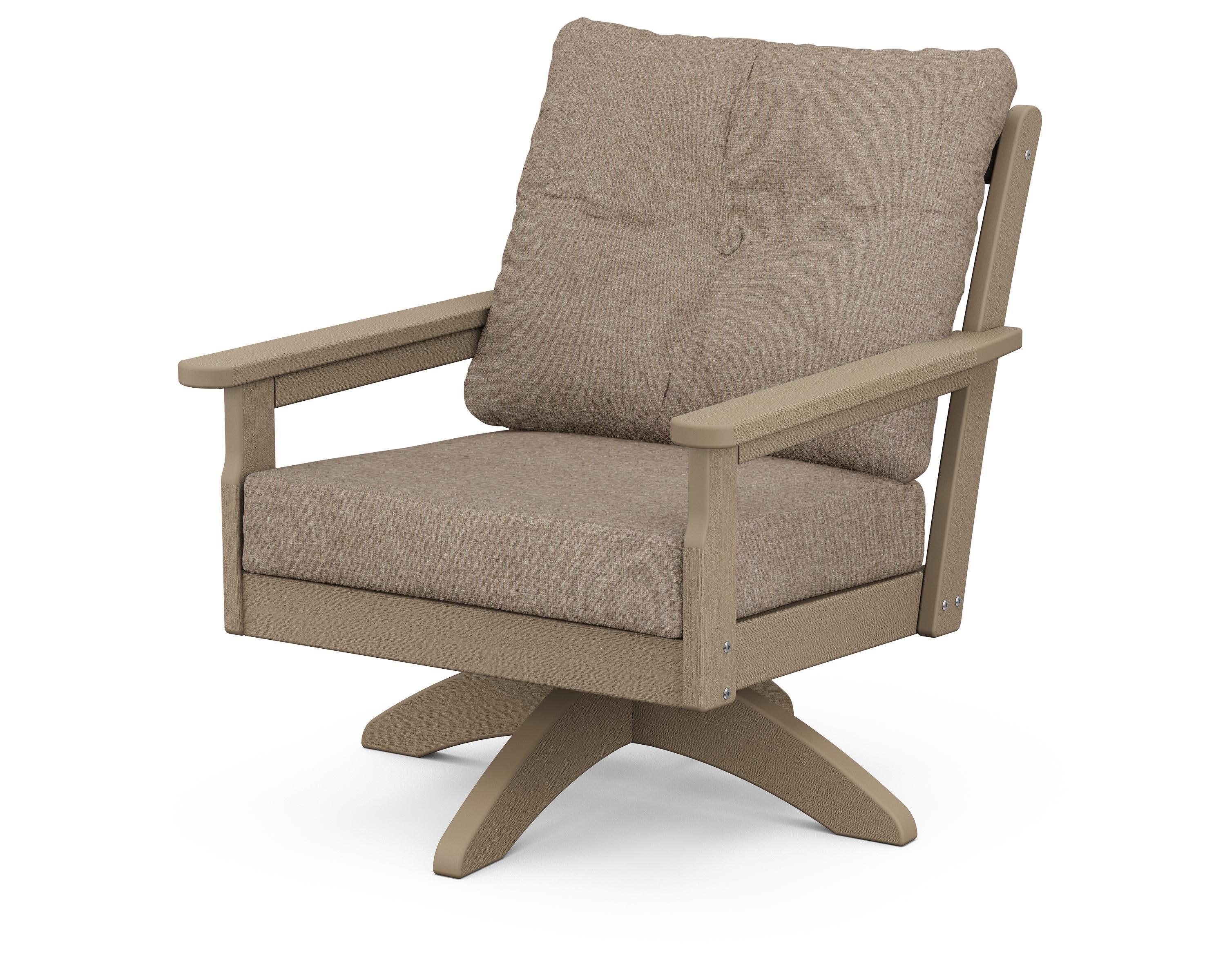 Vineyard Deep Seating Swivel Chair in Vintage Sahara / Spiced Burlap