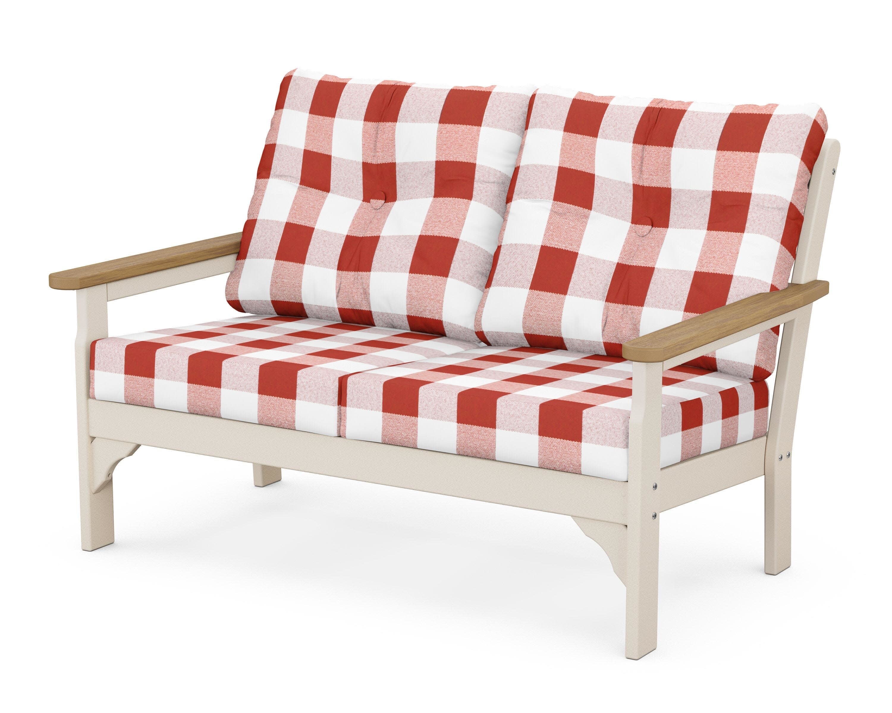 Vineyard Deep Seating Loveseat in Sand / Natural / Buffalo Plaid Crimson