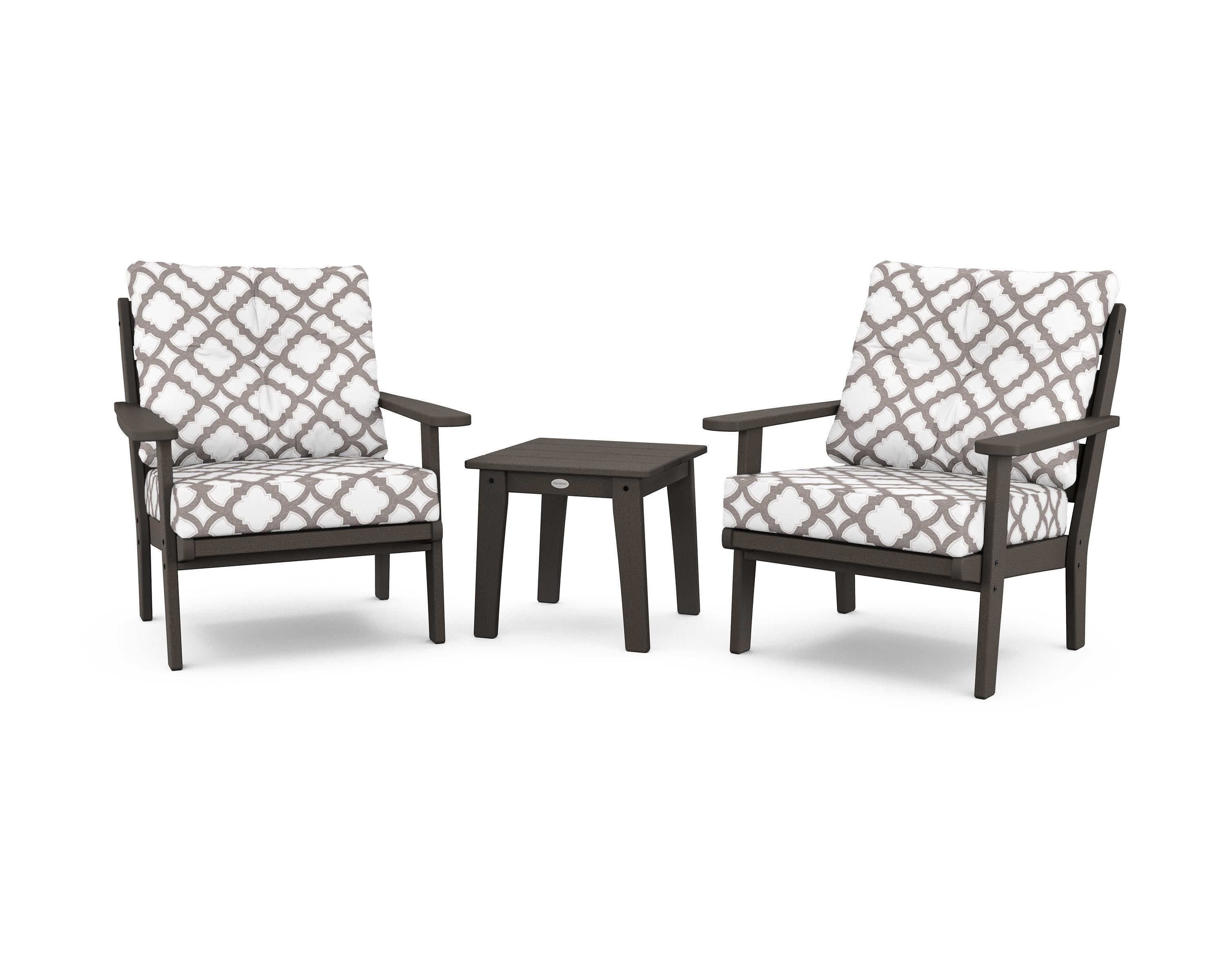 Lakeside 3-Piece Deep Seating Chair Set in Vintage Coffee / Trellis Grey Mist