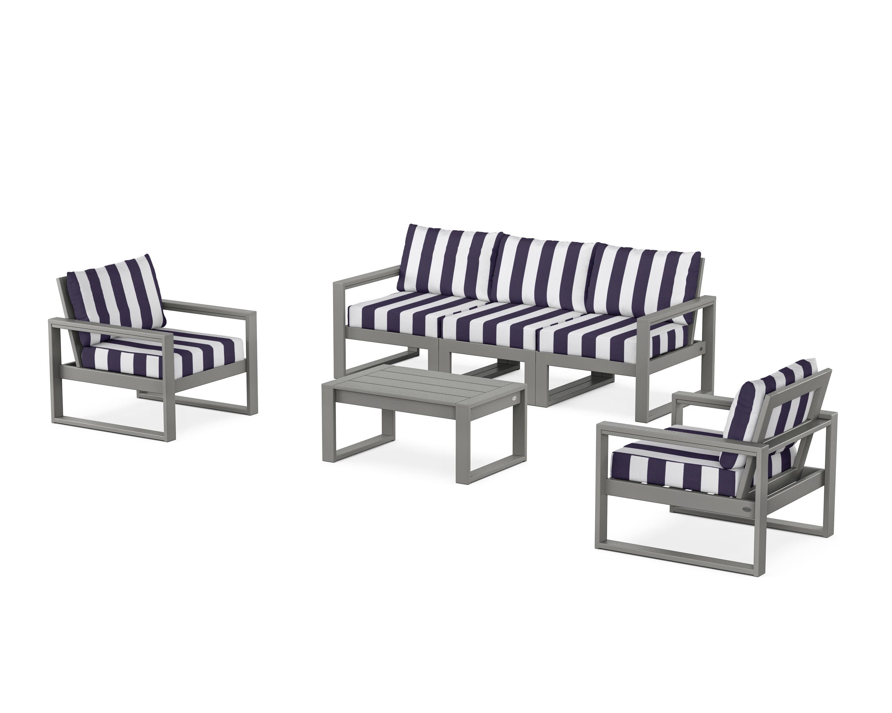 EDGE Sectional 4-Piece Deep Seating Set with Sofa in Slate Grey / Cabana Stripe Navy