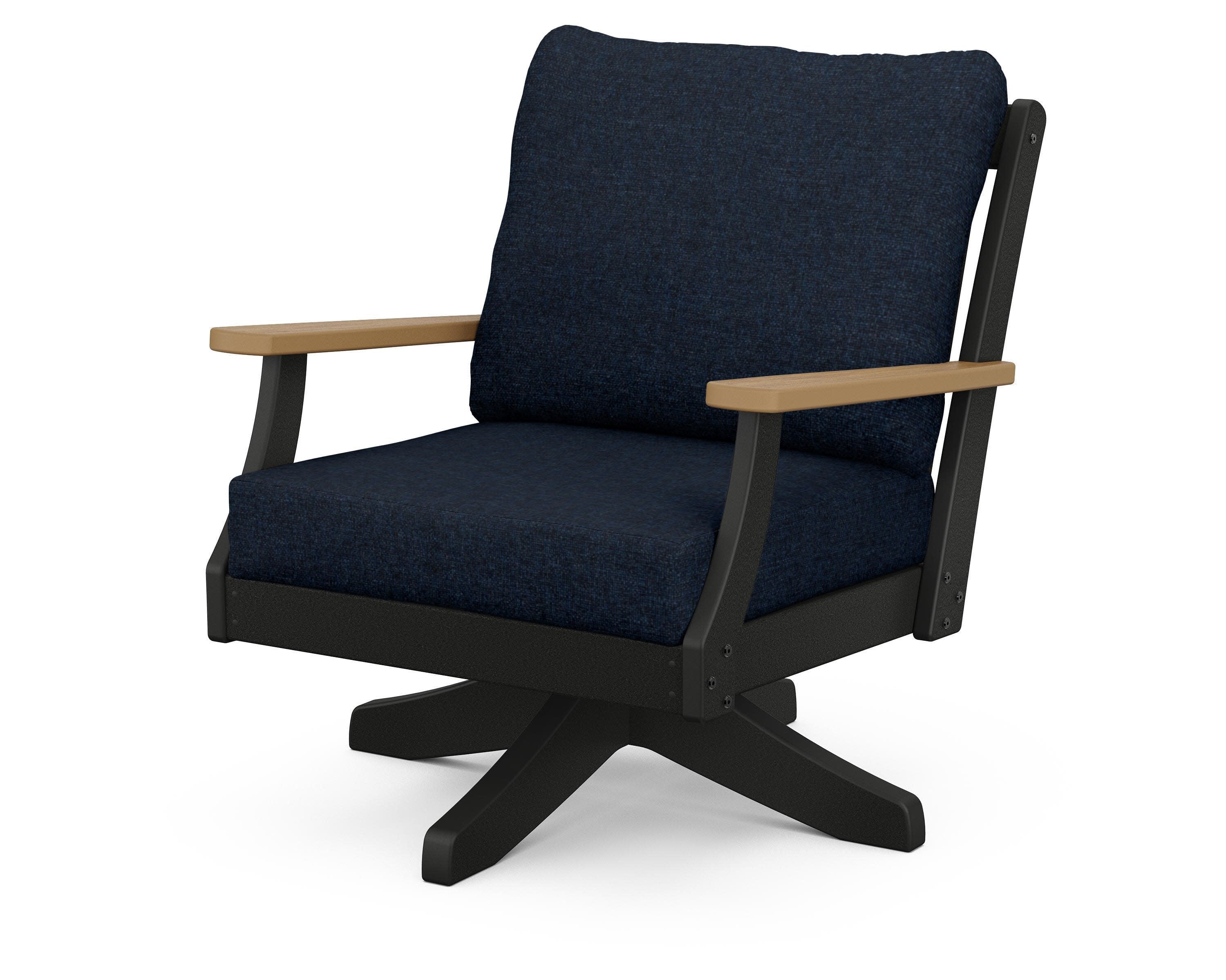 Braxton Deep Seating Swivel Chair in Black / Natural / Marine Indigo