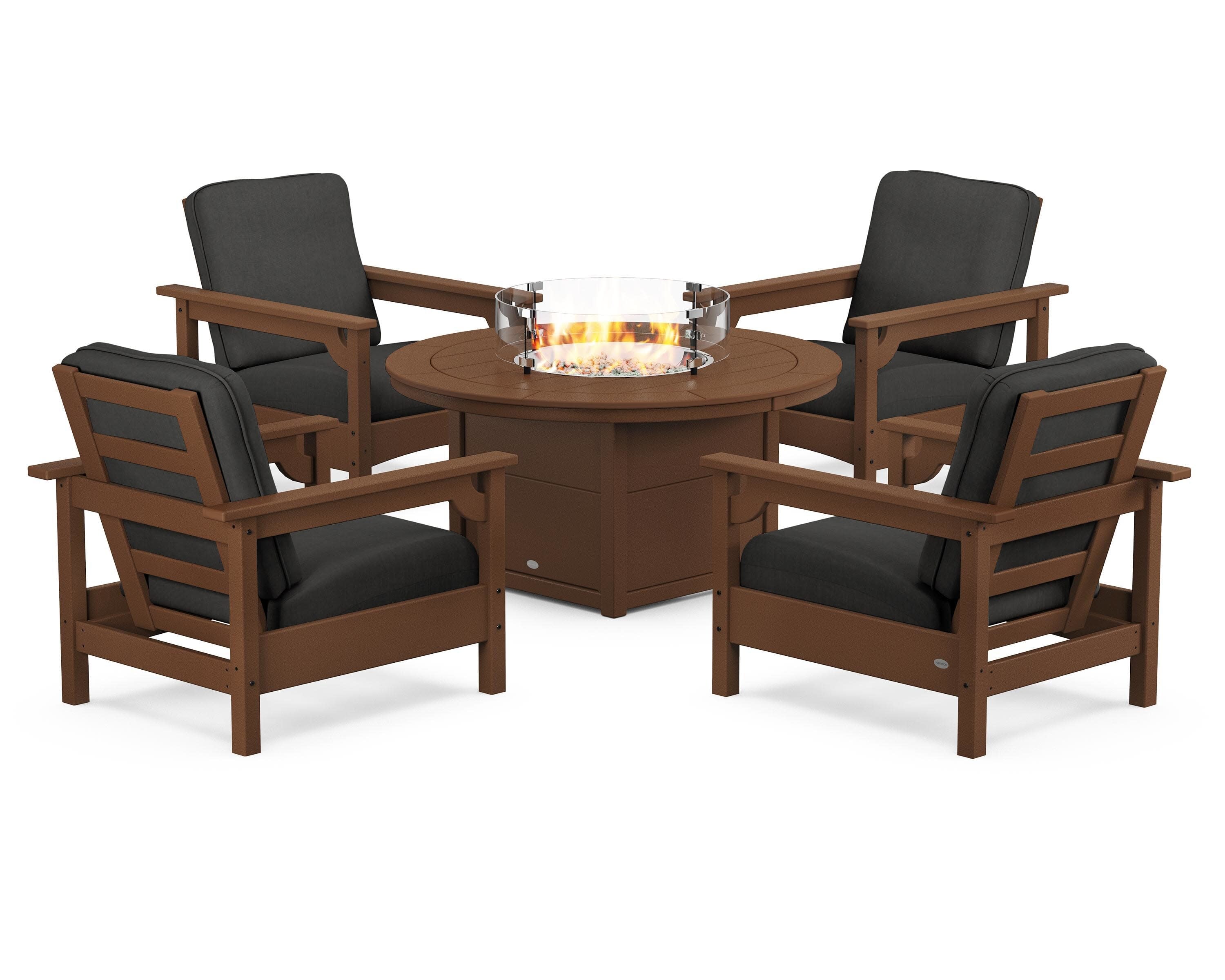 Club 5-Piece Conversation Set with Fire Pit Table in Teak / Spectrum Carbon