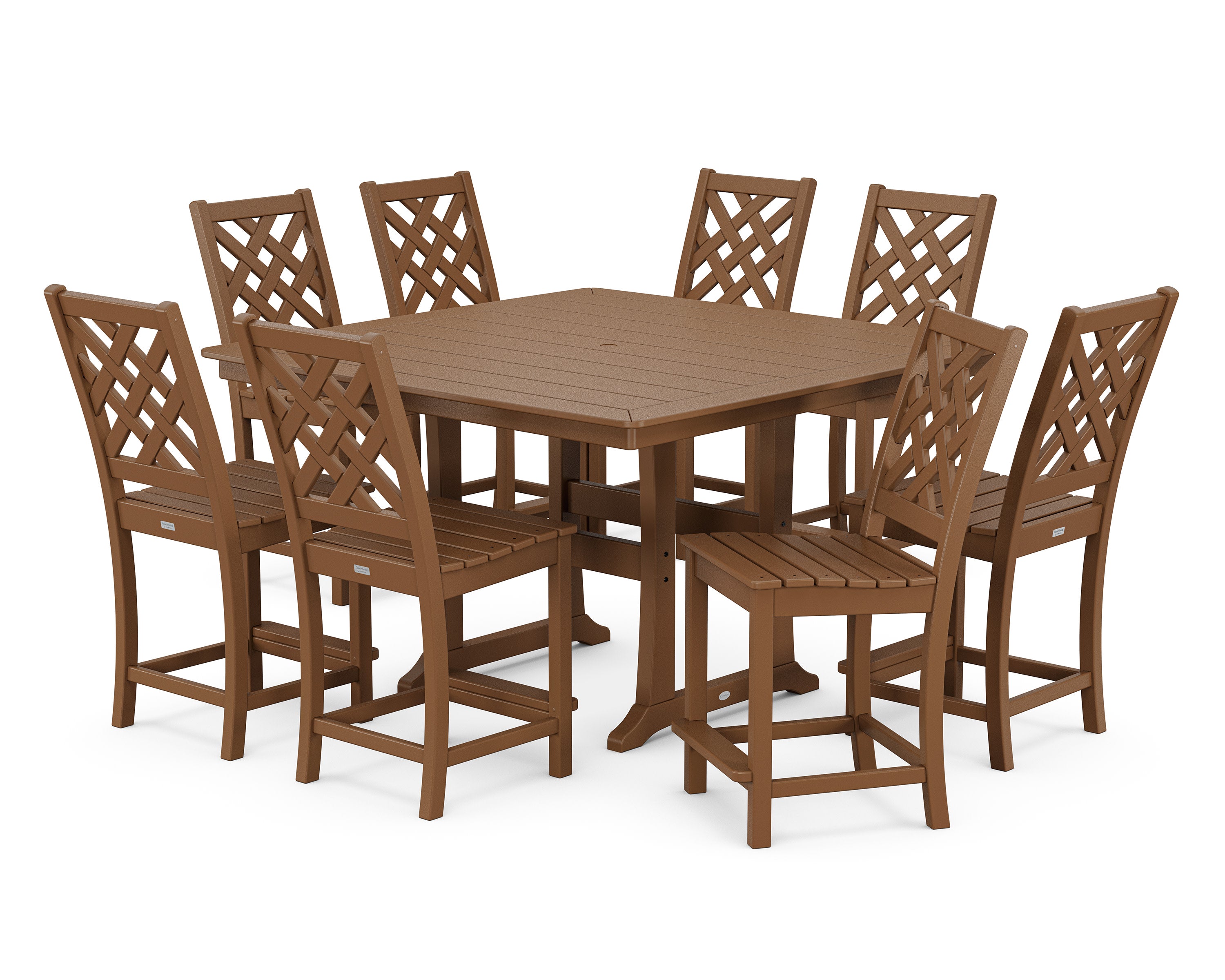 Wovendale Side Chair 9-Piece Square Counter Set with Trestle Legs in Teak