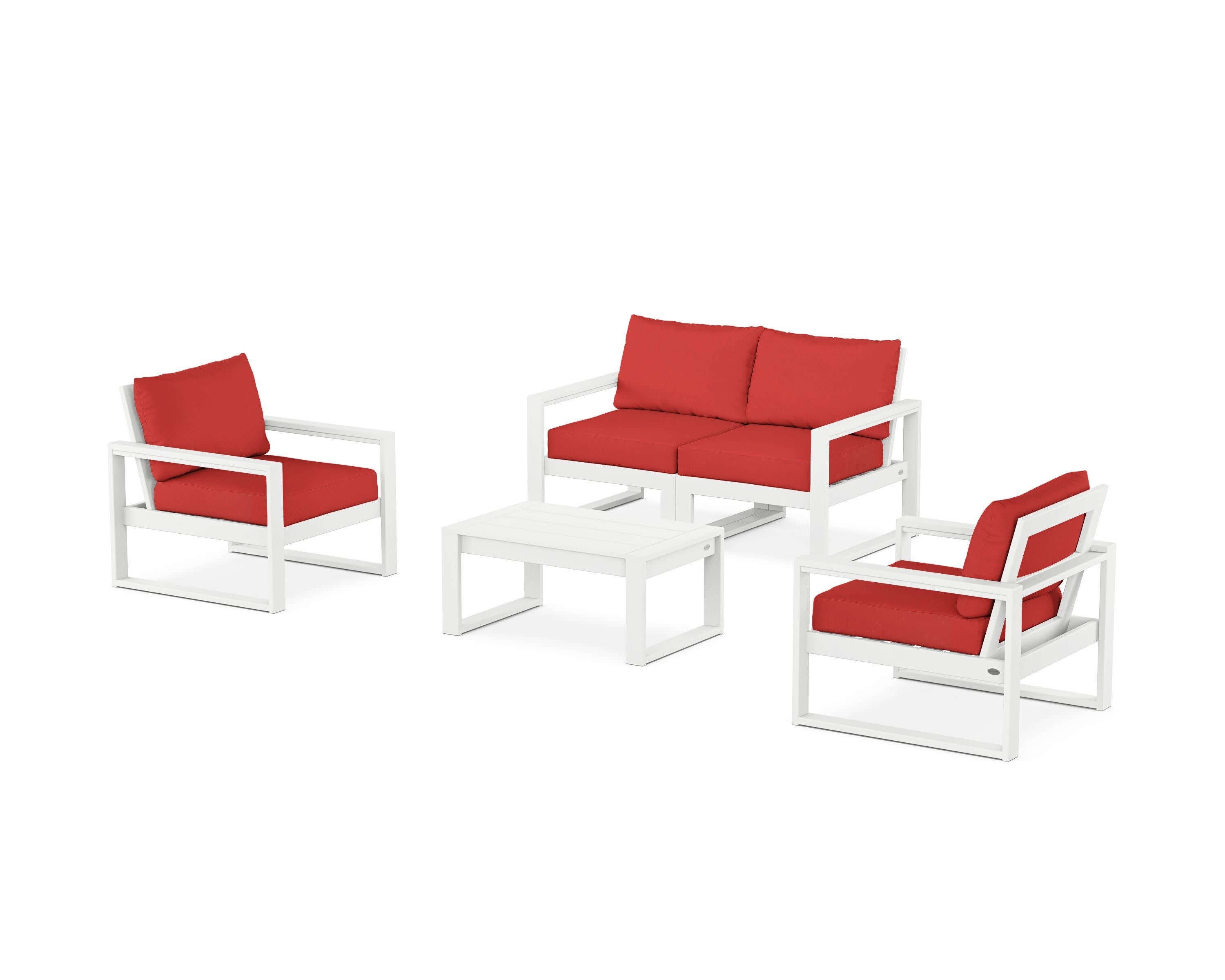 EDGE Sectional 4-Piece Deep Seating Set with Loveseat in White / Crimson Linen