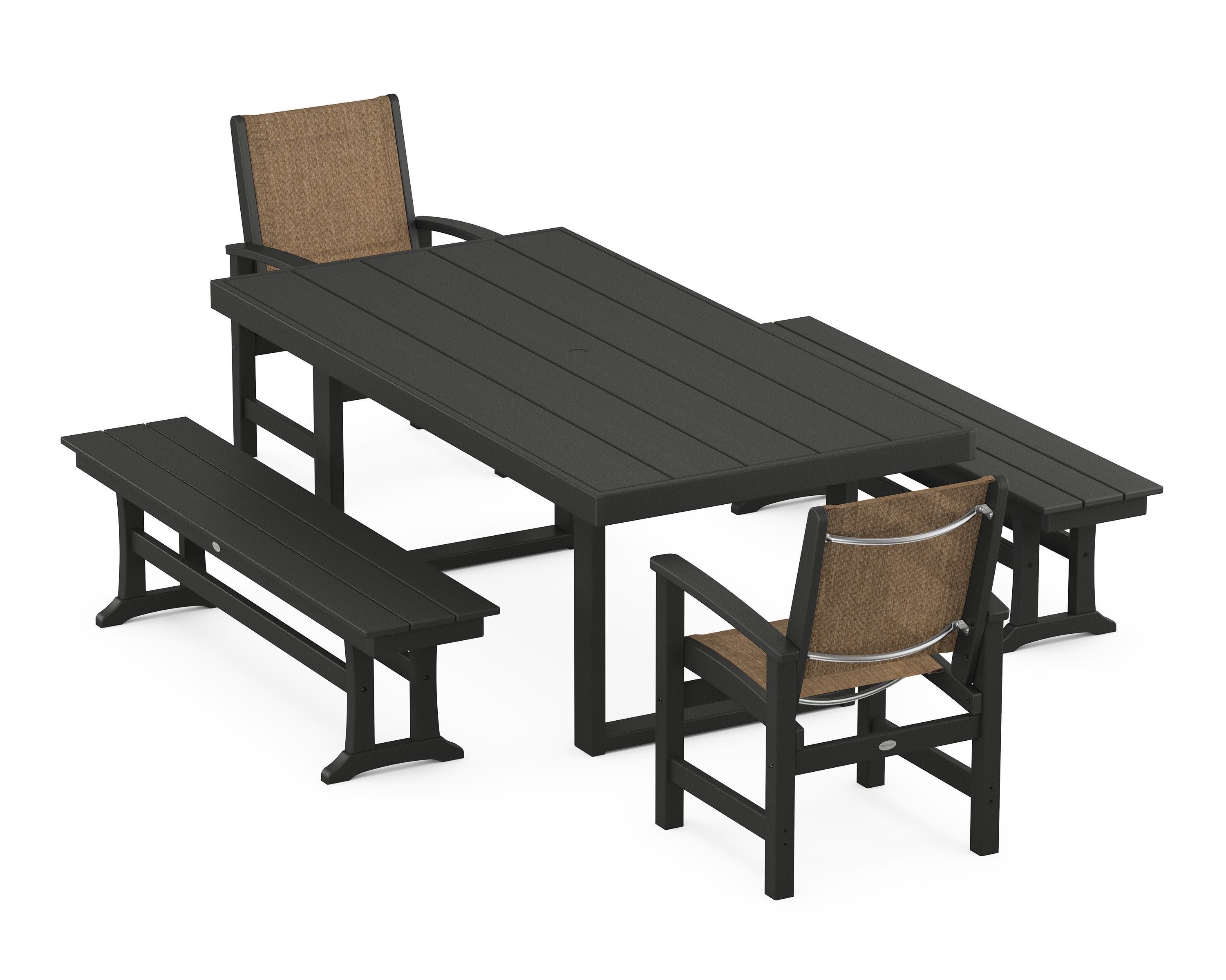 Coastal 5-Piece Dining Set with Trestle Legs in Black / Burlap Sling