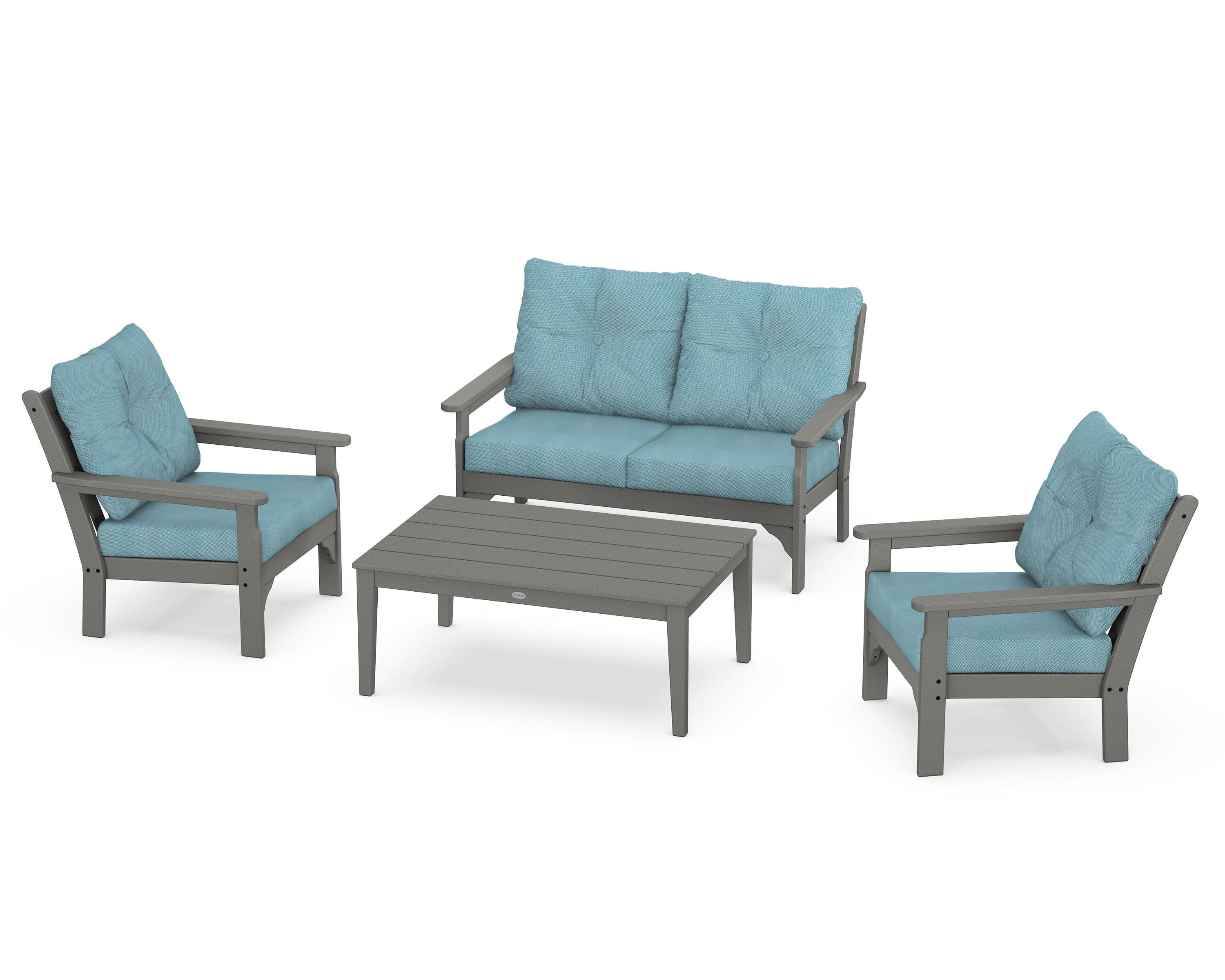Vineyard 4-Piece Deep Seating Set in Slate Grey / Lattice Sky Blue