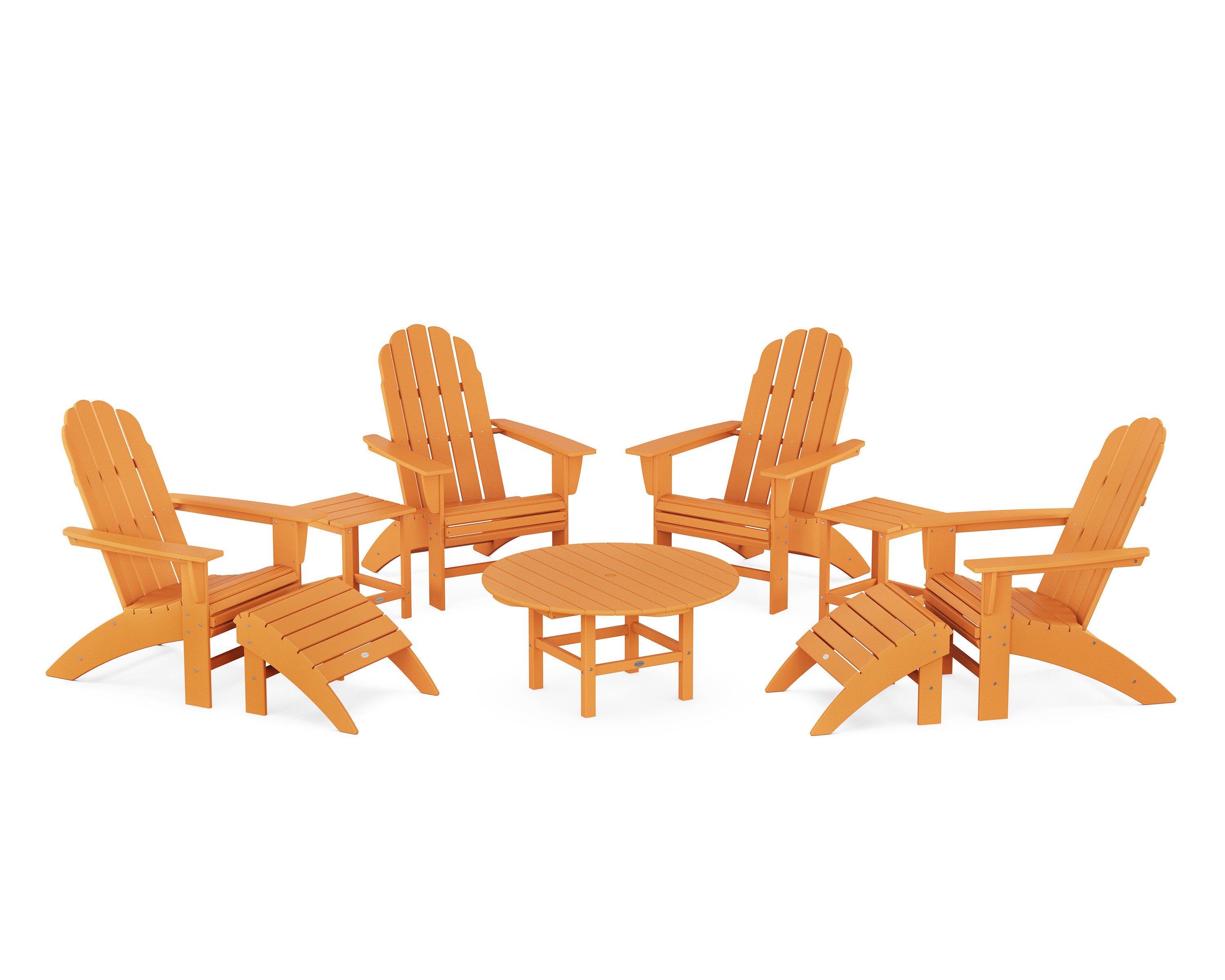 Vineyard Curveback Adirondack Chair 9-Piece Conversation Set in Tangerine